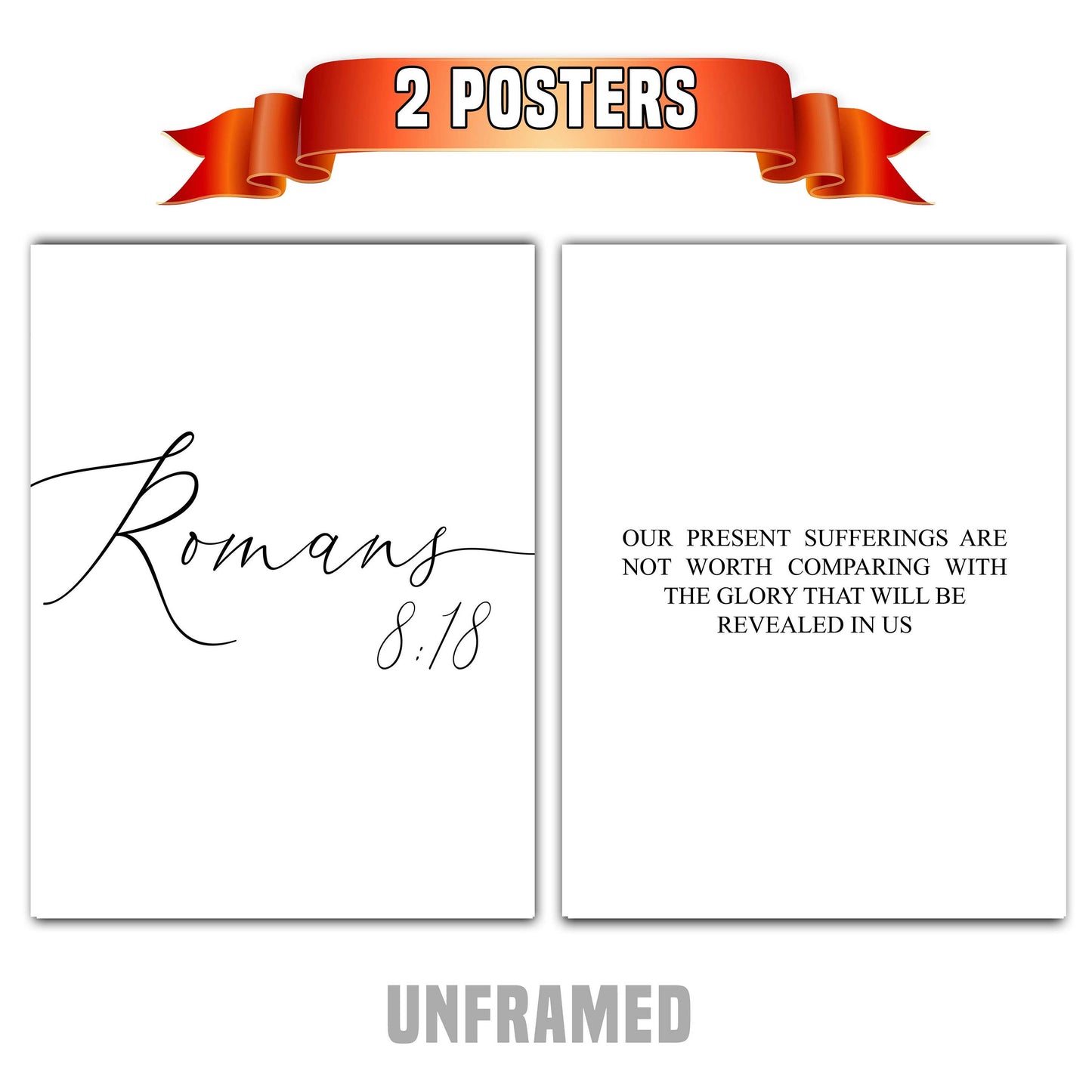 Romans 8:18, Bible Verse Quote, Set of 2 Poster Prints, Home Wall Art Décor, Multiple Sizes
