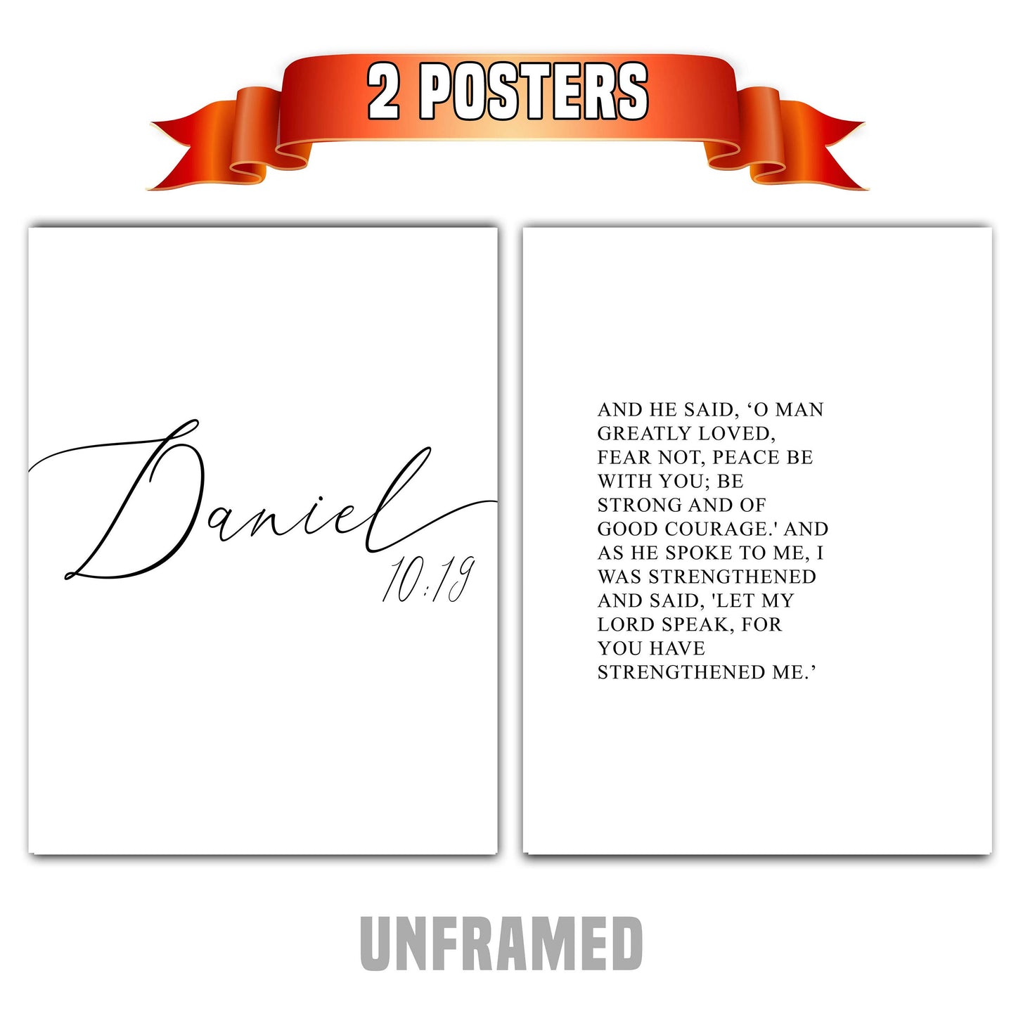 Daniel 10:19, Peace Be With You, Bible Verse Quote, Set of 2 Poster Prints, Home Wall Art Décor, Multiple Sizes