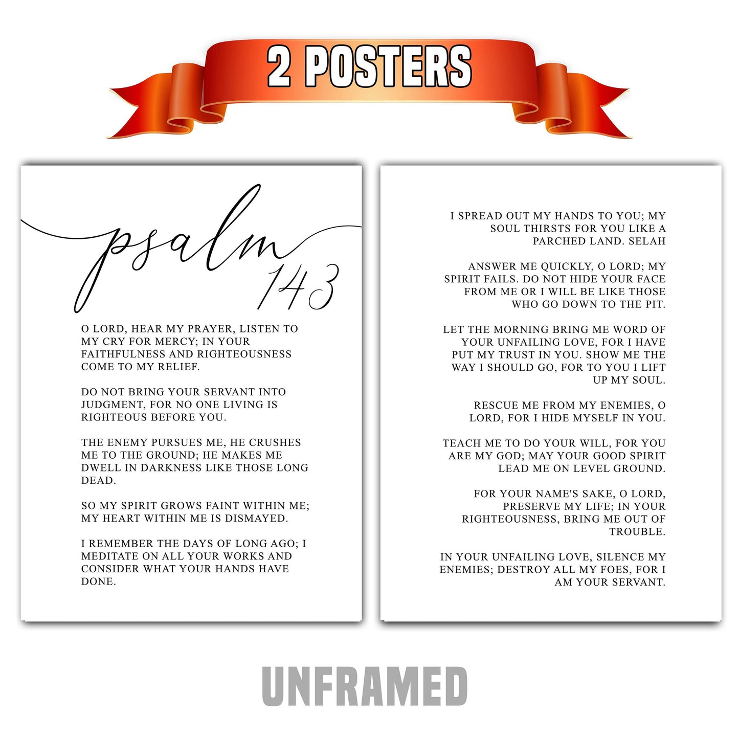Psalm 143, Bible Verse Quote, Set of 2 Poster Prints, Home Wall Art Décor, Minimalist Prints, Multiple Sizes