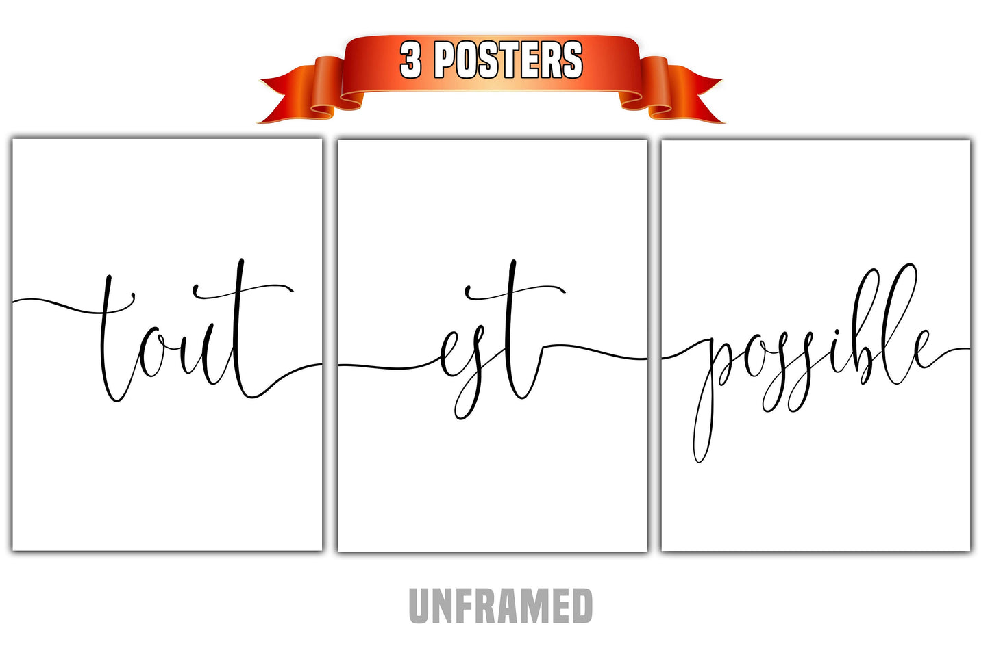 Anything Is Possible, tout est possible, Set of 3 Prints, Minimalist Art, Home Wall Decor