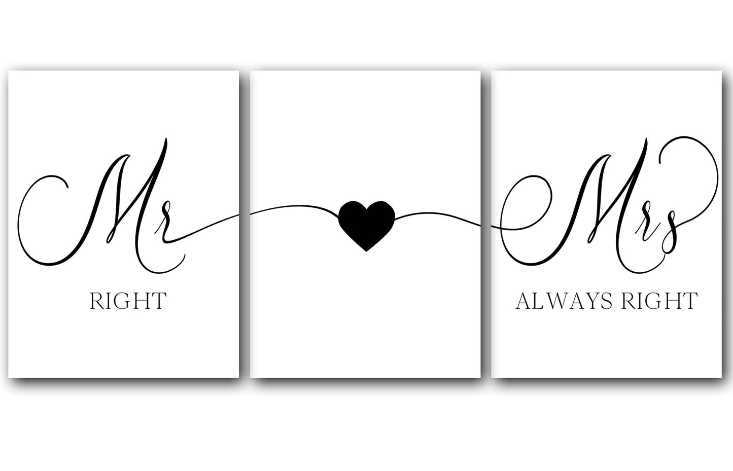 Mr Right Mrs Always Right, Set of 3 Poster Prints, Minimalist Art, Home Wall Decor, Multiple Sizes