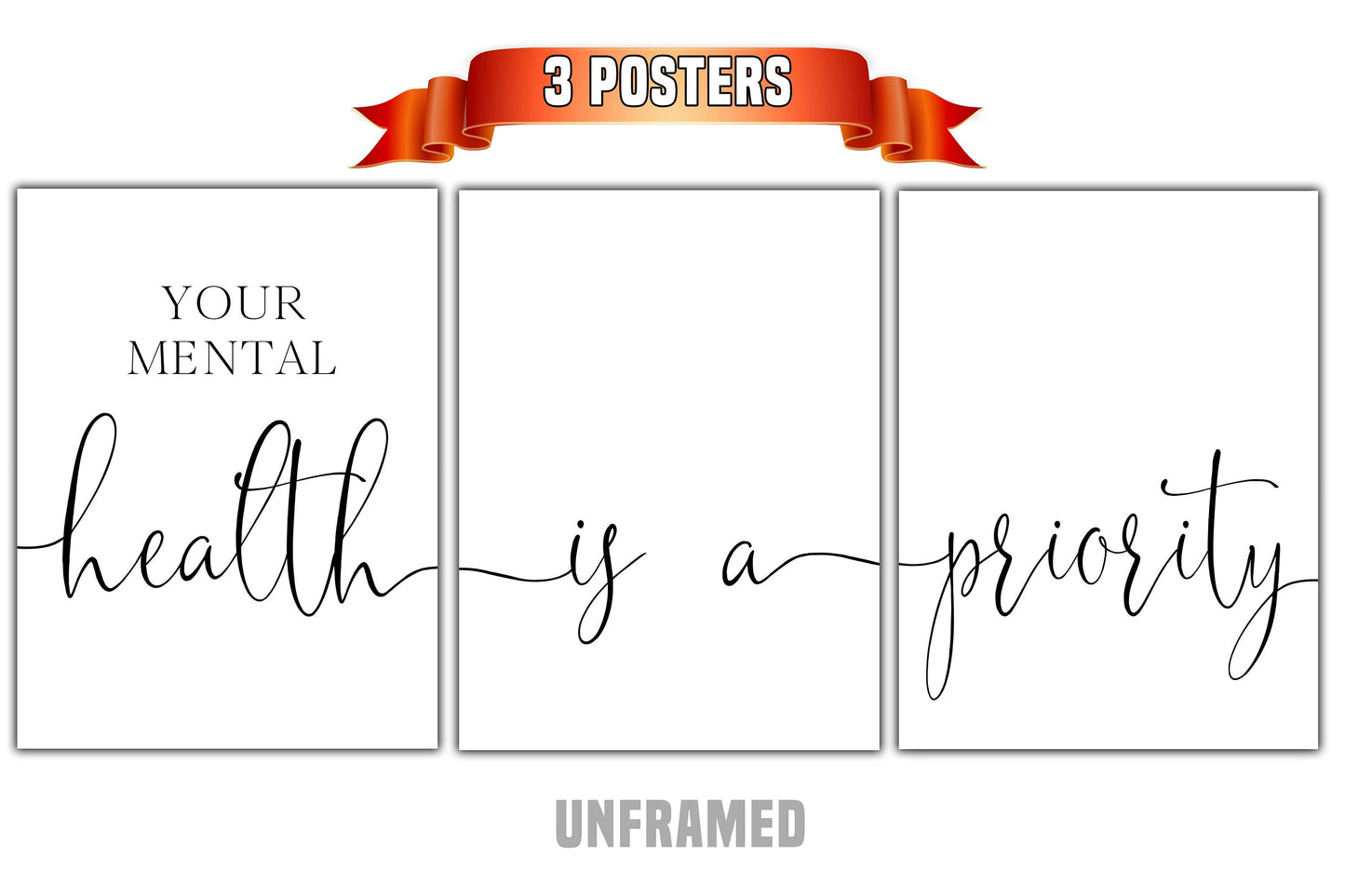 Mental Health Is A Priority, Set of 3 Poster Prints, Minimalist Art, Home Wall Decor, Multiple Sizes