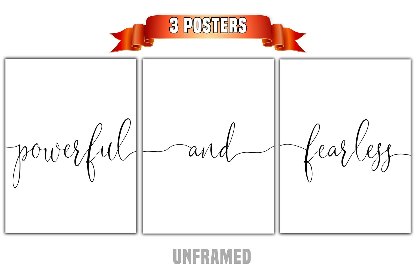 Powerful and Fearless, Set of 3 Prints, Minimalist Art, Home Wall Decor, Multiple Sizes