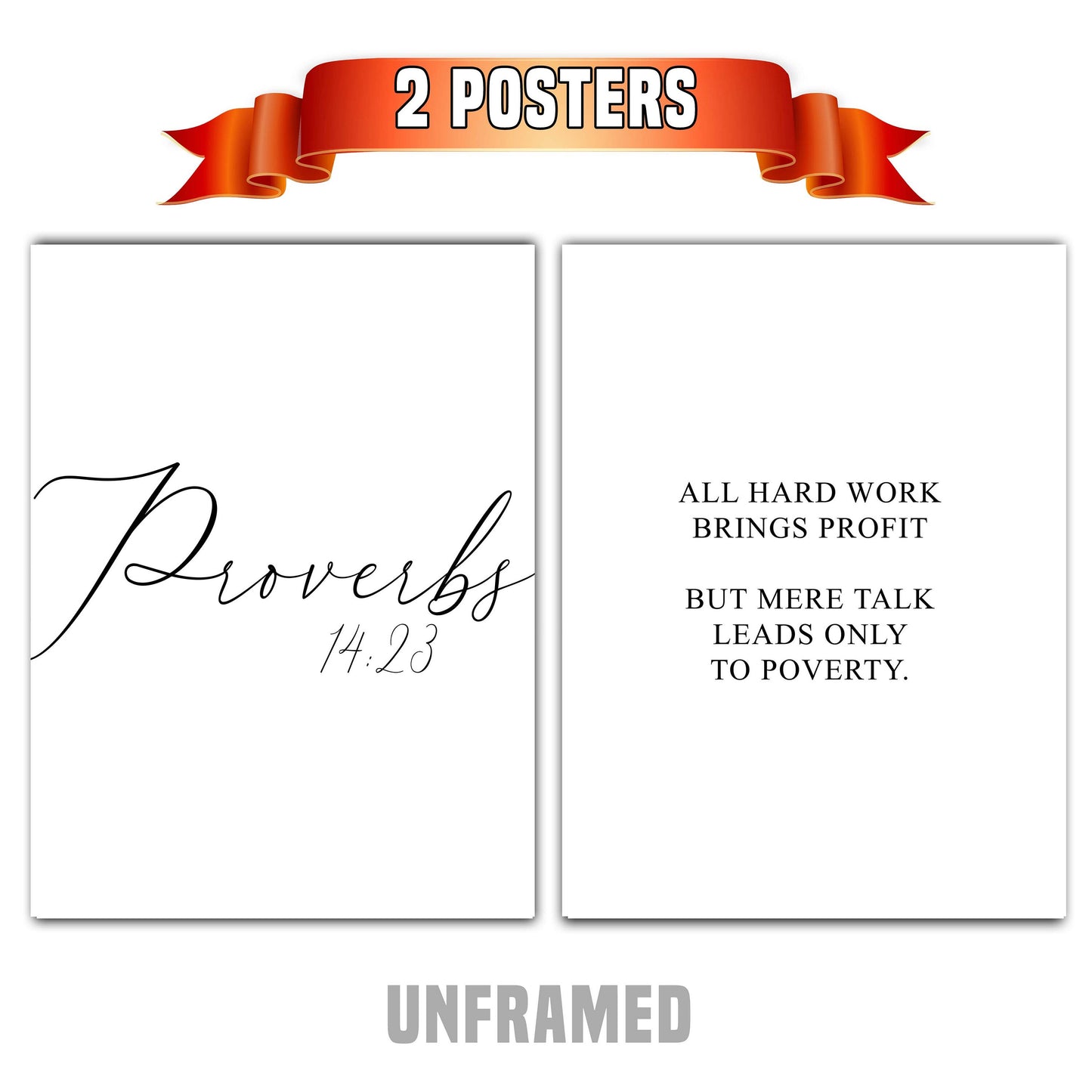 Proverbs 14:23, All hard work brings a profit, Bible Verse, Set of 2 Prints, Multiple Sizes, Home Wall Art Decor, Easter Quote