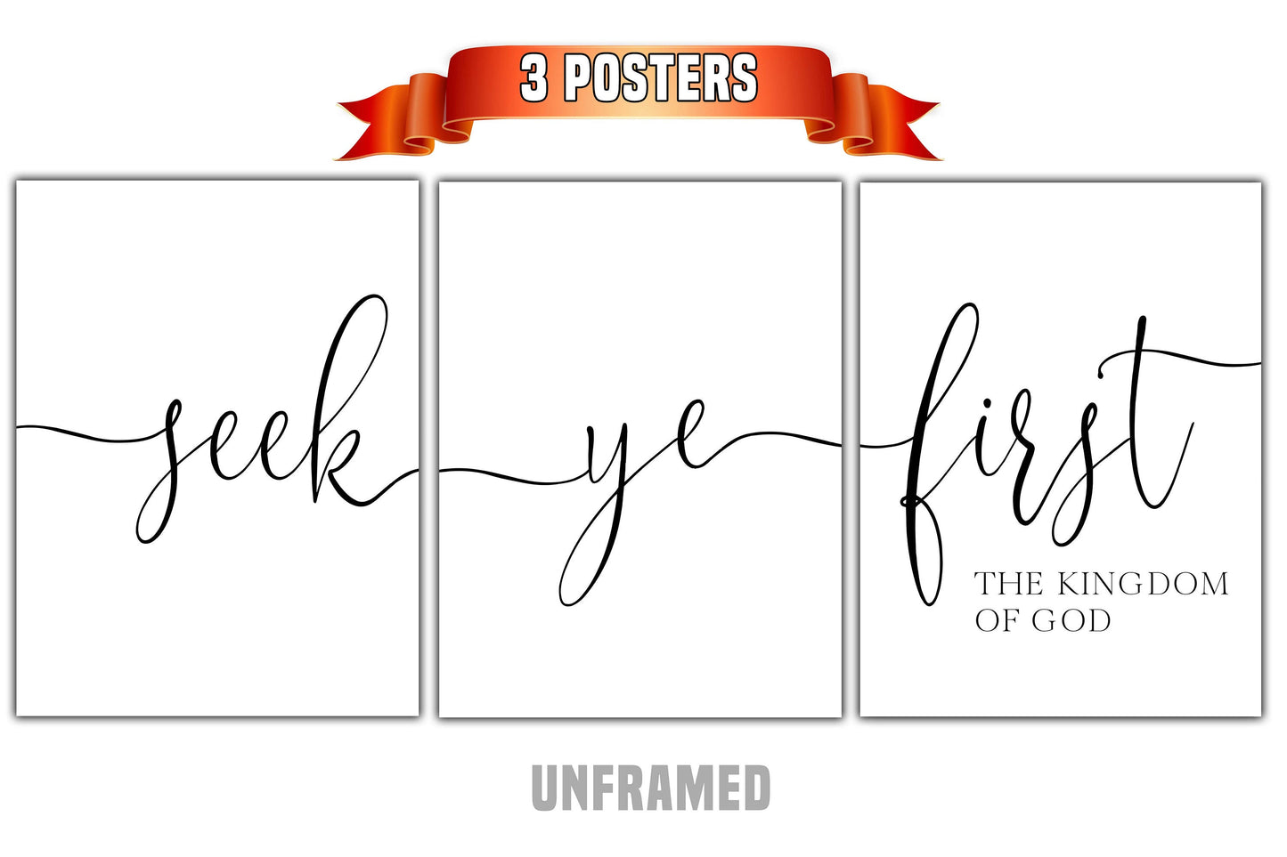 Seek Ye First, Set of 3 Poster Prints, Religious Poster, Home Wall Décor, Minimalist Art, Multiple Sizes
