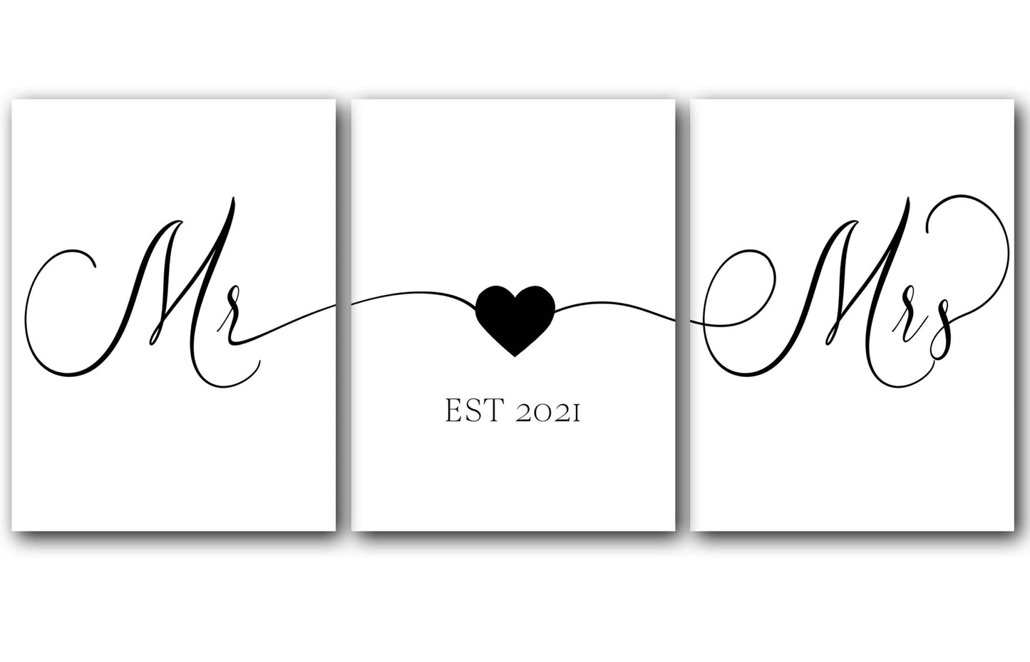 Mr and Mrs Couple, Set of 3 Poster Prints, Minimalist Art, Home Wall Decor, Custom Personalized