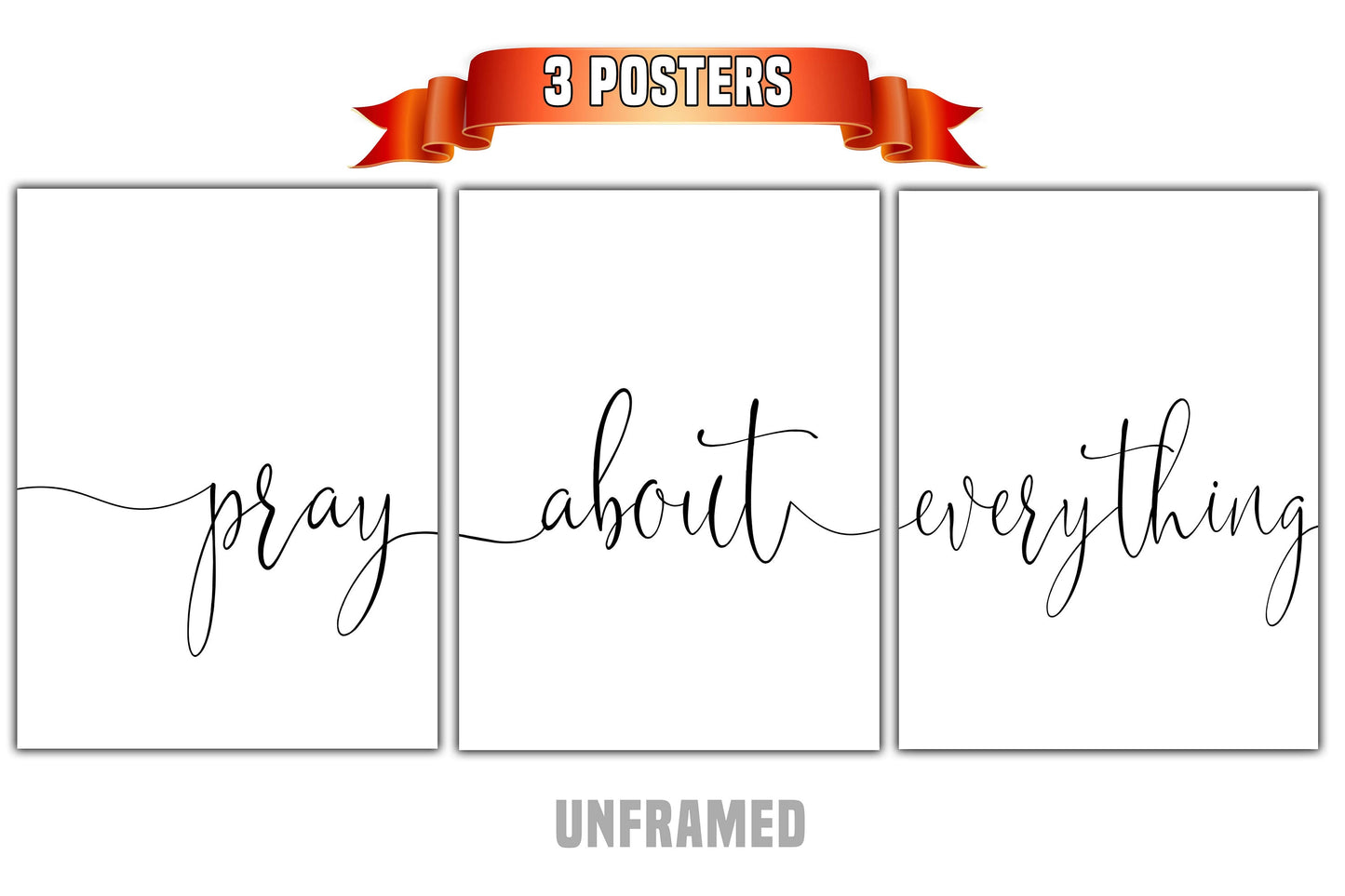 Pray About Everything, Set of 3 Poster Prints, Minimalist Art, Home Wall Decor, Multiple Sizes