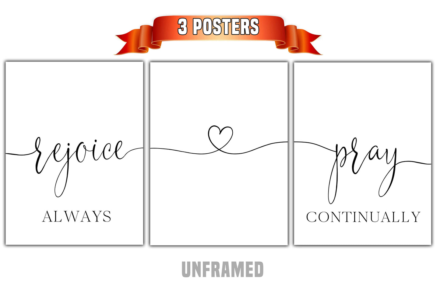Rejoice Always Pray Continually, Set of 3 Poster Prints, Minimalist Art, Home Wall Decor, Multiple Sizes