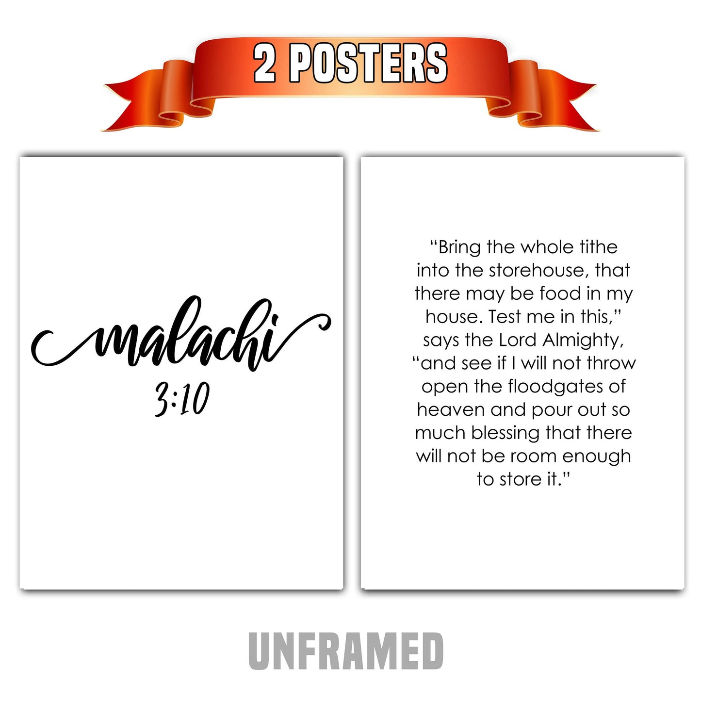 Malachi 3:10, Bible Verse Quote, Set of 2 Poster Prints, Home Wall Art Décor, Minimalist Prints, Multiple Sizes