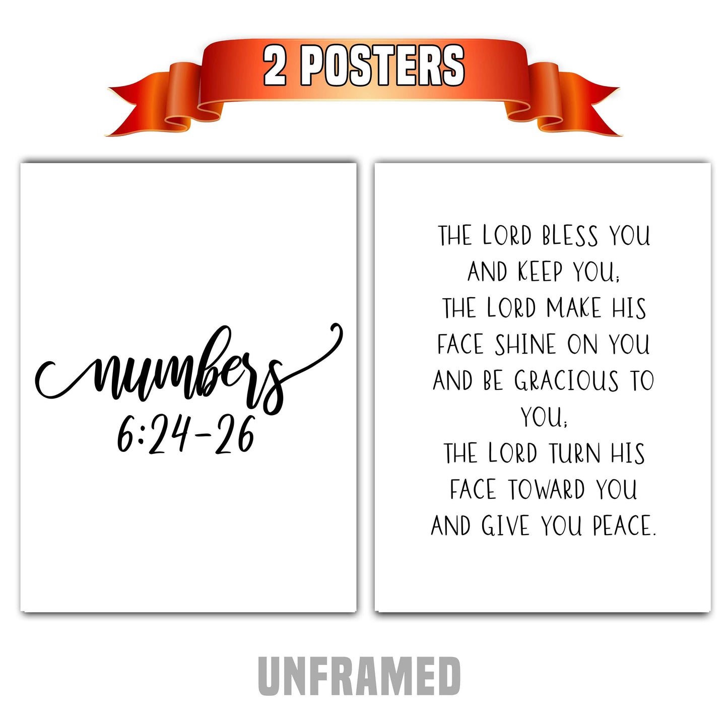 Numbers 6:24-26, Bible Verse Quote, Set of 2 Poster Prints, Home Wall Art Décor, Minimalist Prints, Multiple Sizes