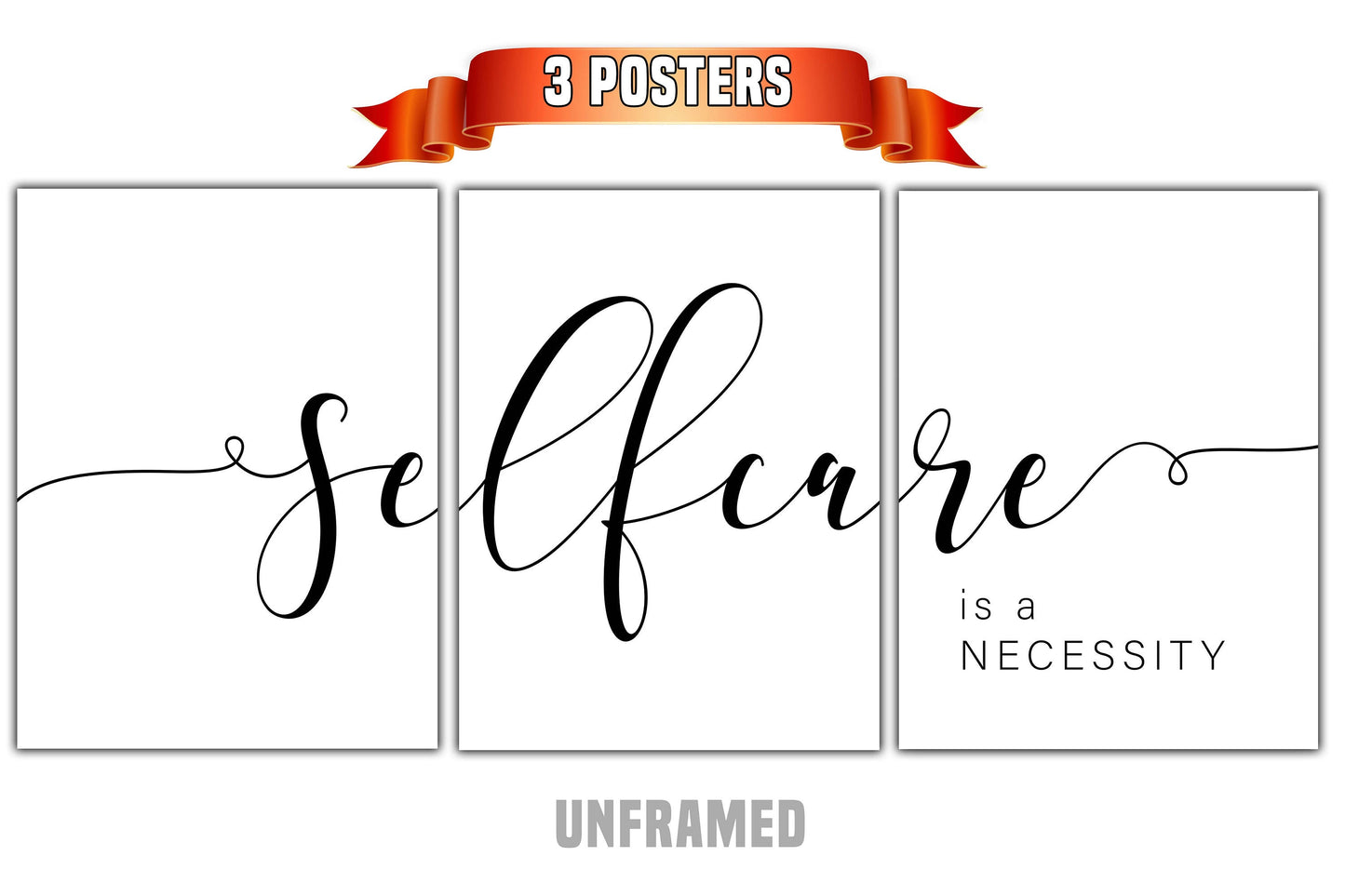 Self Care Is A Necessity, Set of 3 Poster Prints, Home Wall Art Decor