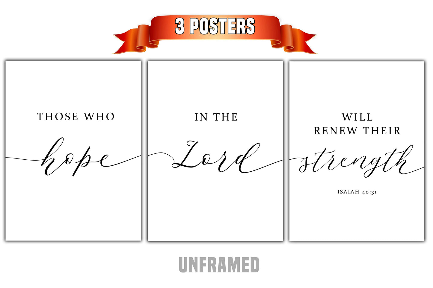 Those Who Hope In The Lord, Isaiah 40:31, Set of 3 Poster Prints, Home Wall Art Decor