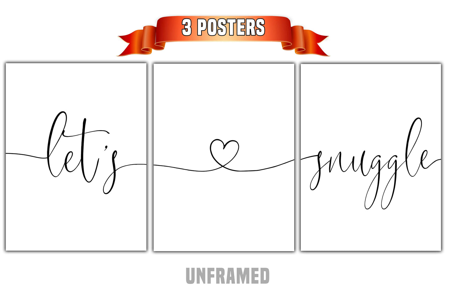 Let's Snuggle, Set of 3 Poster Prints, Minimalist Art, Home Wall Decor, Multiple Sizes