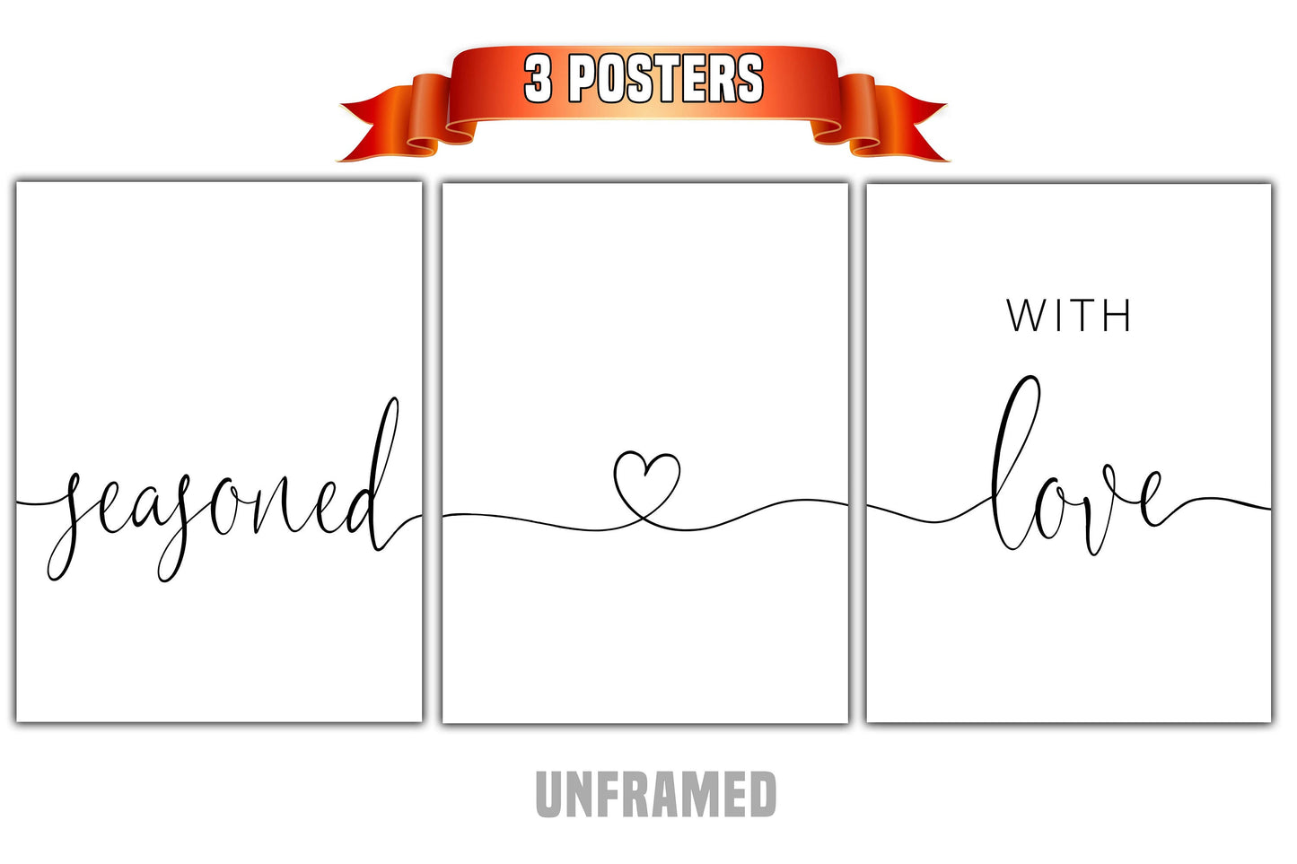 Seasoned With Love, Set of 3 Poster Prints, Minimalist Art, Home Wall Decor, Multiple Sizes