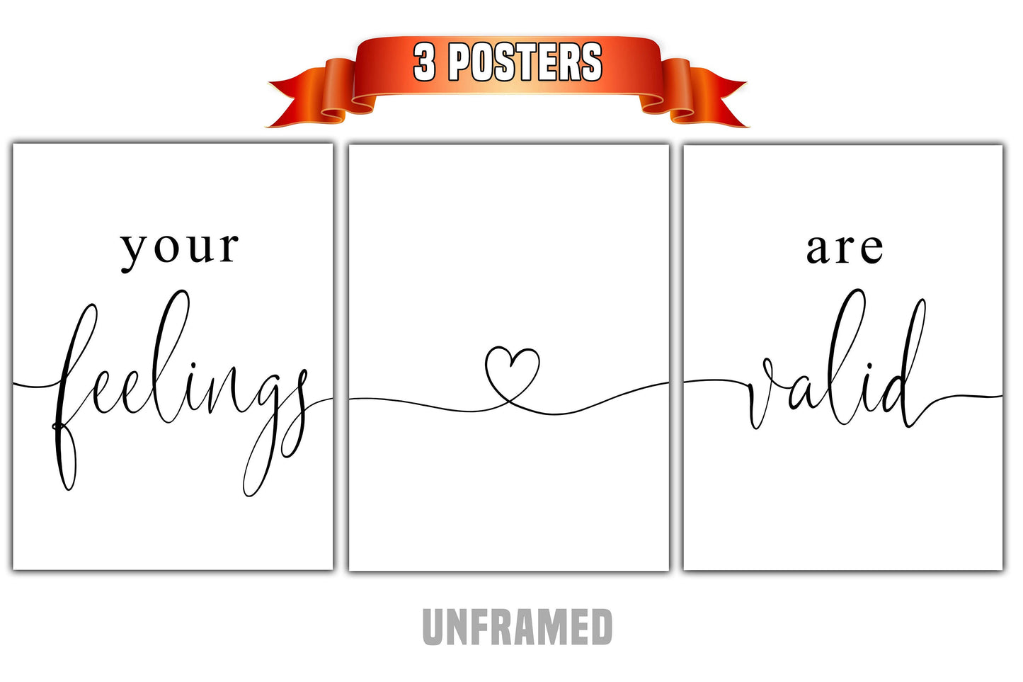Your Feelings are Valid, Set of 3 Poster Prints, Home Wall Décor, Motivational/Inspirational Quote, Multiple Sizes