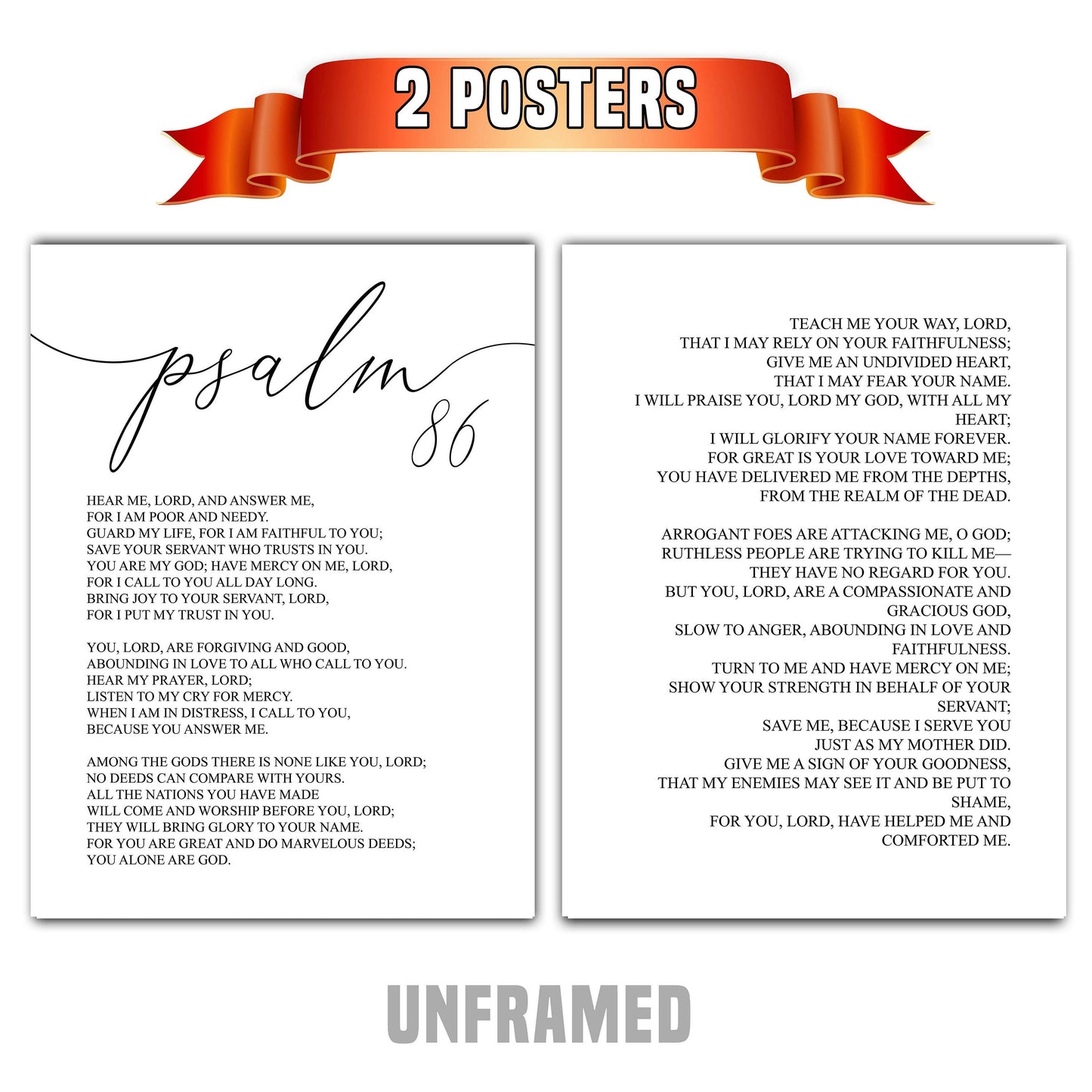 Psalm 86, Bible Verse Quote, Set of 2 Poster Prints, Home Wall Art Décor, Minimalist Prints, Multiple Sizes