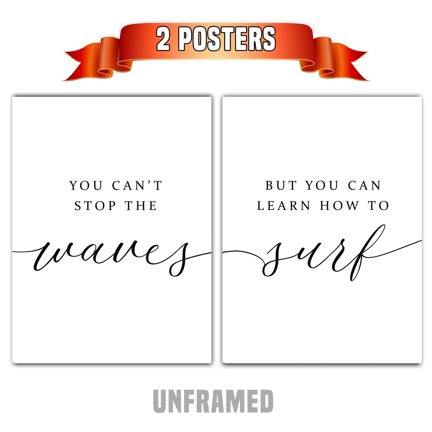 You Can't Stop The Waves, Set of 2 Poster Prints, Home Wall Décor, Motivational/Inspirational Quote, Multiple Sizes