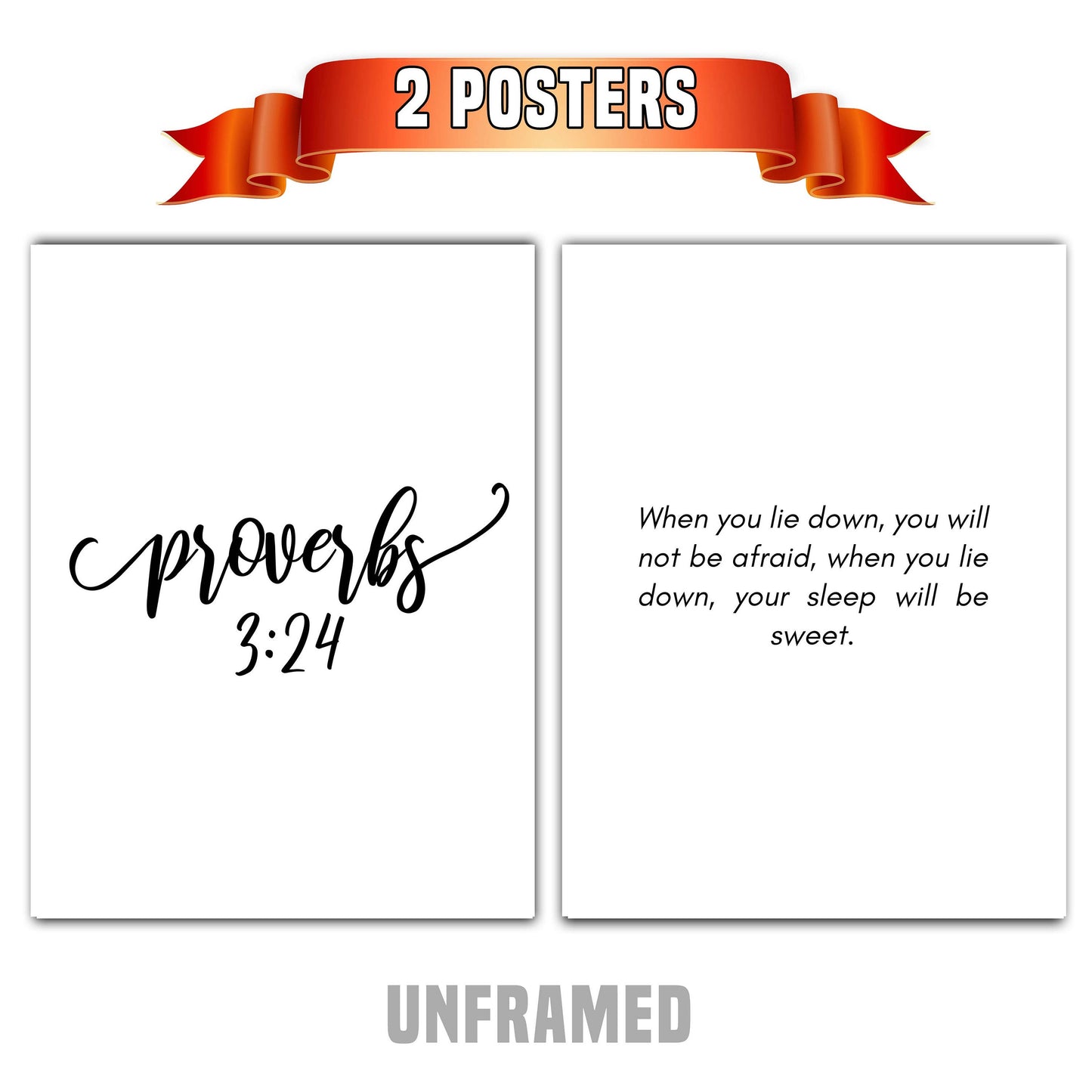 Proverbs 3:24, Bible Verse Quote, Set of 2 Poster Prints, Home Wall Art Décor, Minimalist Prints, Multiple Sizes
