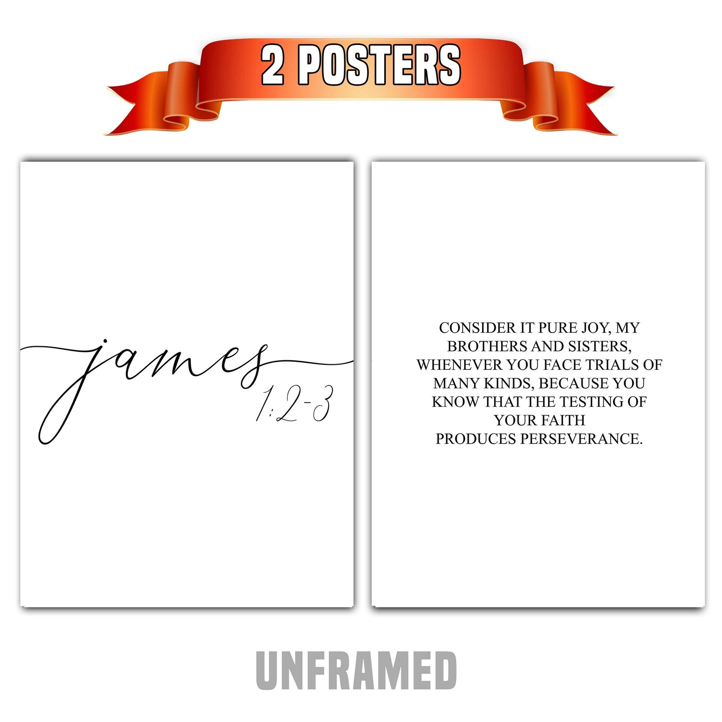 James 1:2-3, Bible Verse Quote, Set of 2 Poster Prints, Home Wall Art Décor, Minimalist Prints, Multiple Sizes