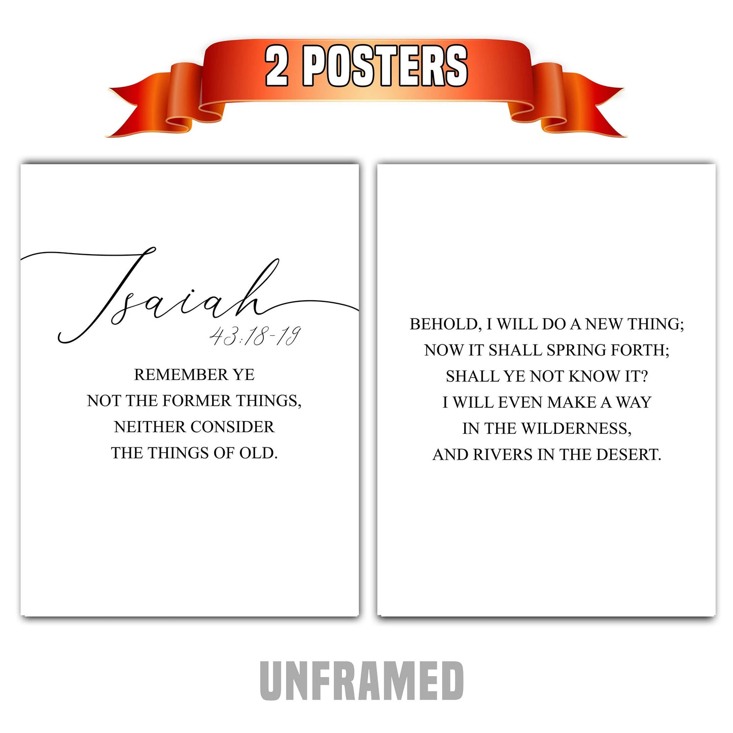 Isaiah 43:18-19, Bible Verse Quote, Set of 2 Poster Prints, Home Wall Art Décor, Minimalist Prints, Multiple Sizes