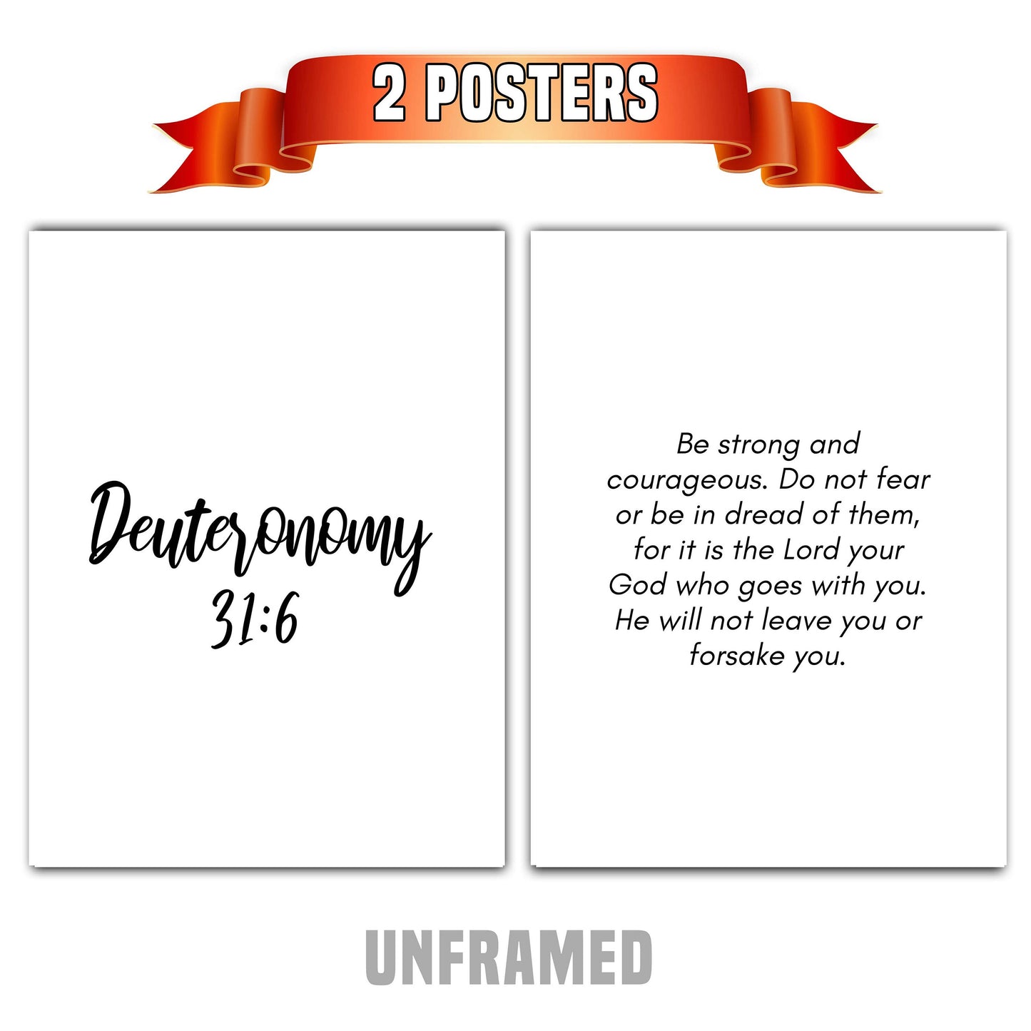 Deuteronomy 31:6, Bible Verse Quote, Set of 2 Poster Prints, Home Wall Art Décor, Minimalist Prints, Multiple Sizes