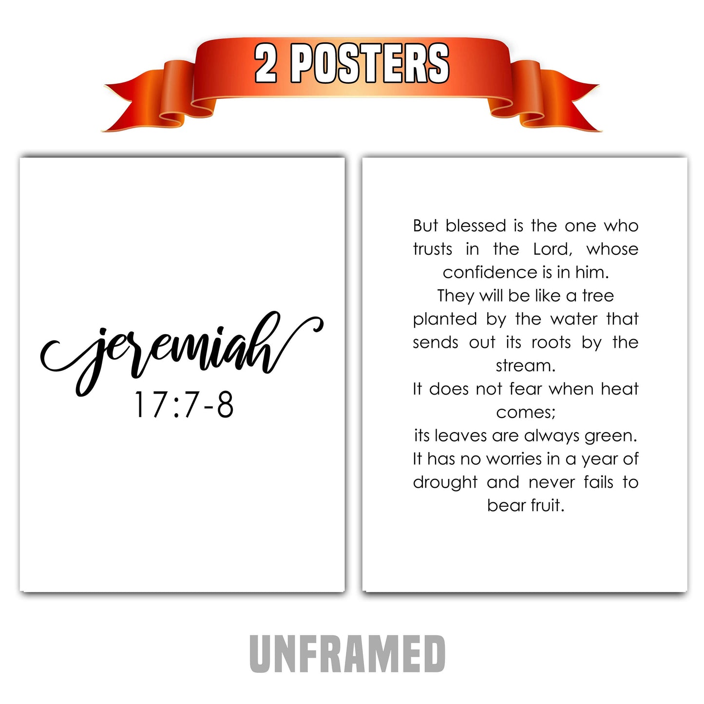 Jeremiah 17:7-8, Bible Verse Quote, Set of 2 Poster Prints, Home Wall Art Décor, Minimalist Prints, Multiple Sizes