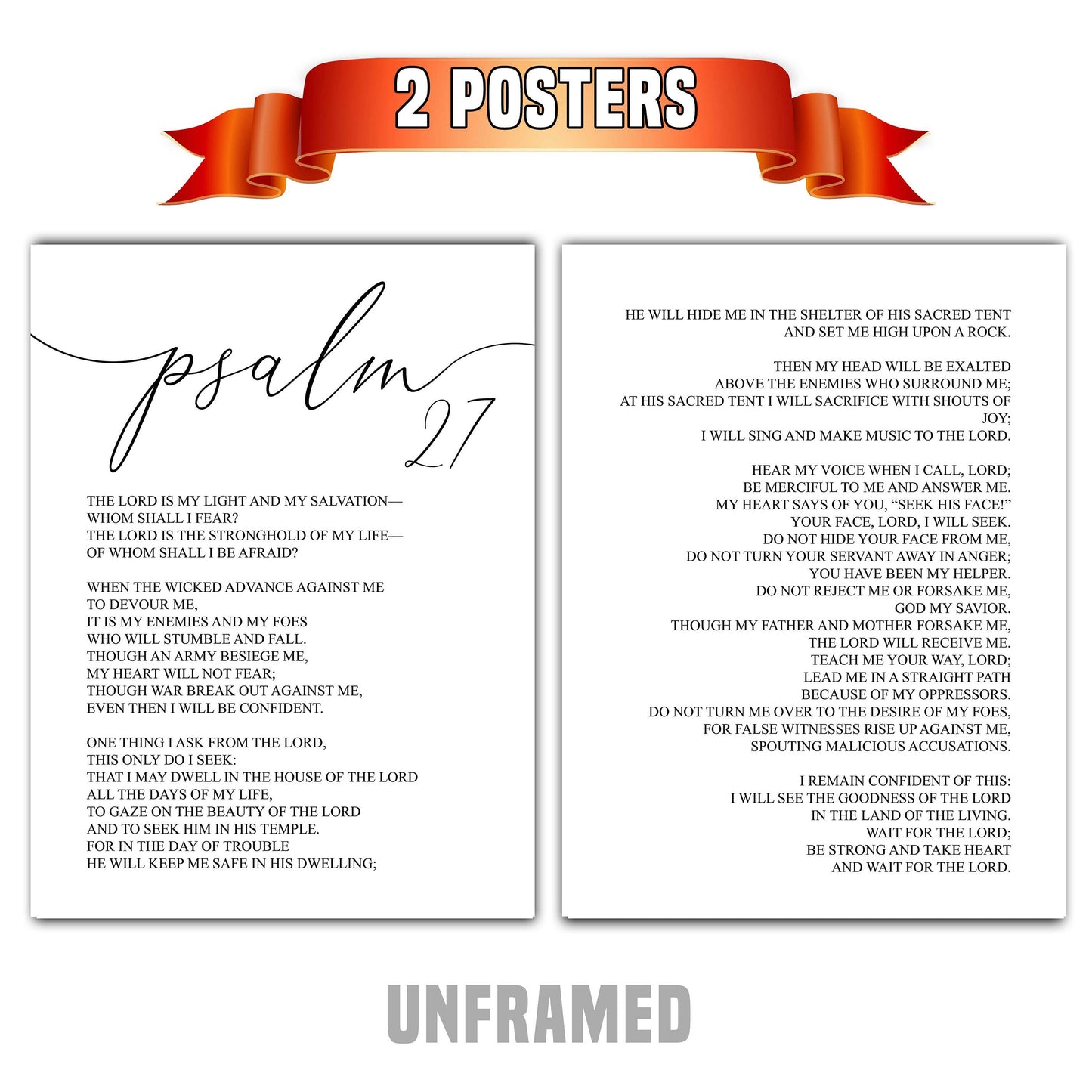 Psalm 27, Bible Verse Quote, Set of 2 Poster Prints, Home Wall Art Décor, Minimalist Prints, Multiple Sizes