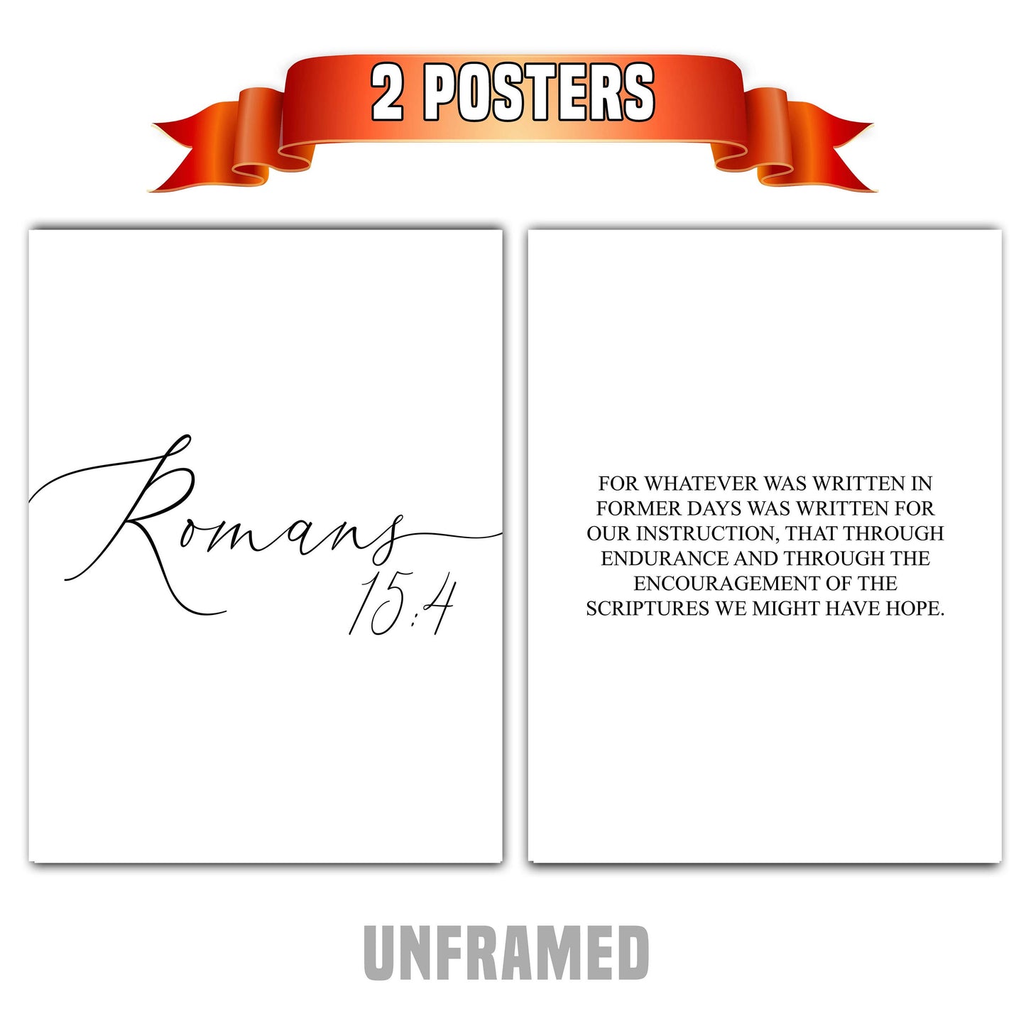 Romans 15:4, Bible Verse Quote, Set of 2 Poster Prints, Home Wall Art Décor, Minimalist Prints, Multiple Sizes