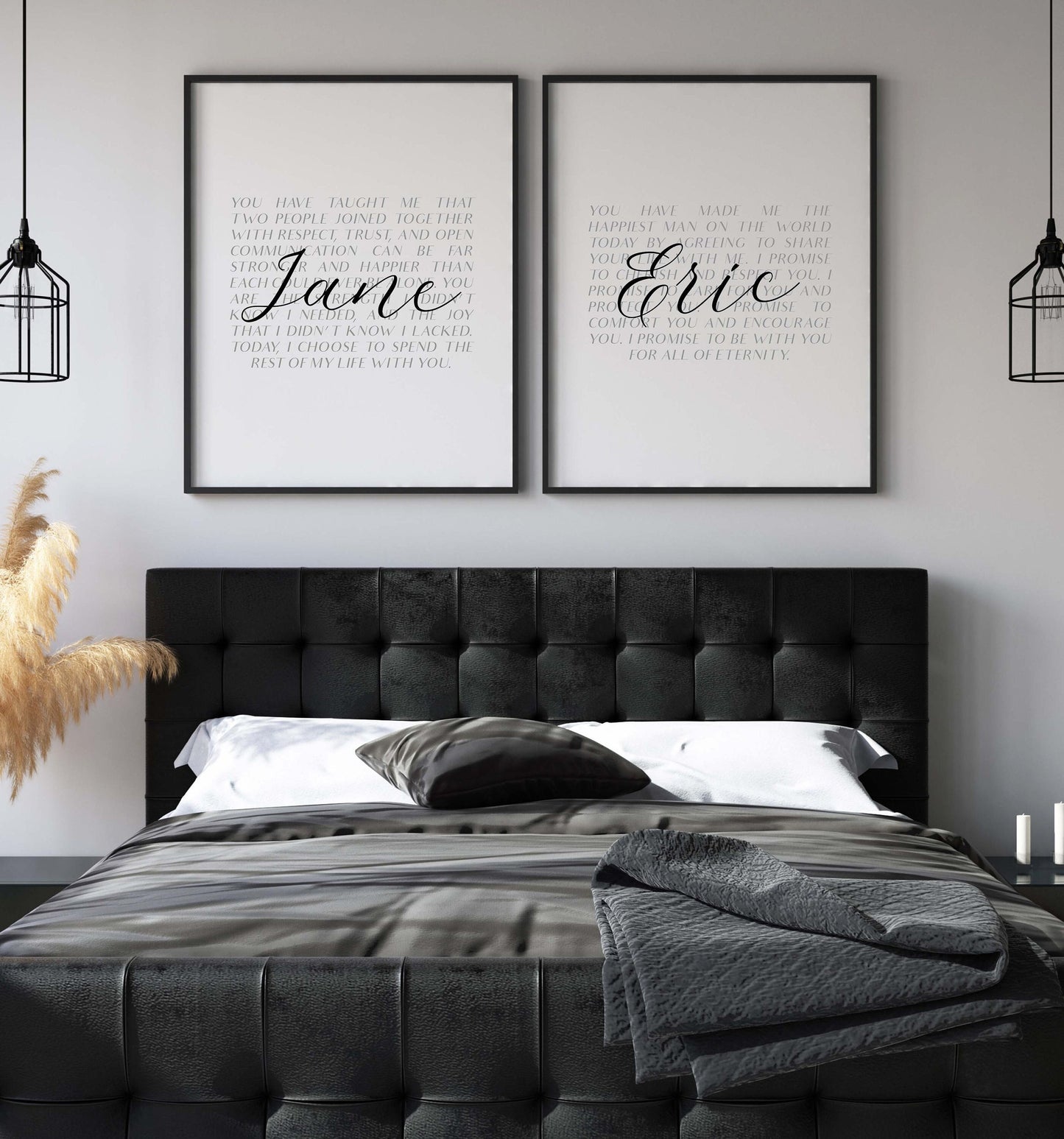 Wedding Vows, Mr and Mrs Couple, Set of 2 Poster Prints, Minimalist Art, Home Wall Decor, Custom Personalized