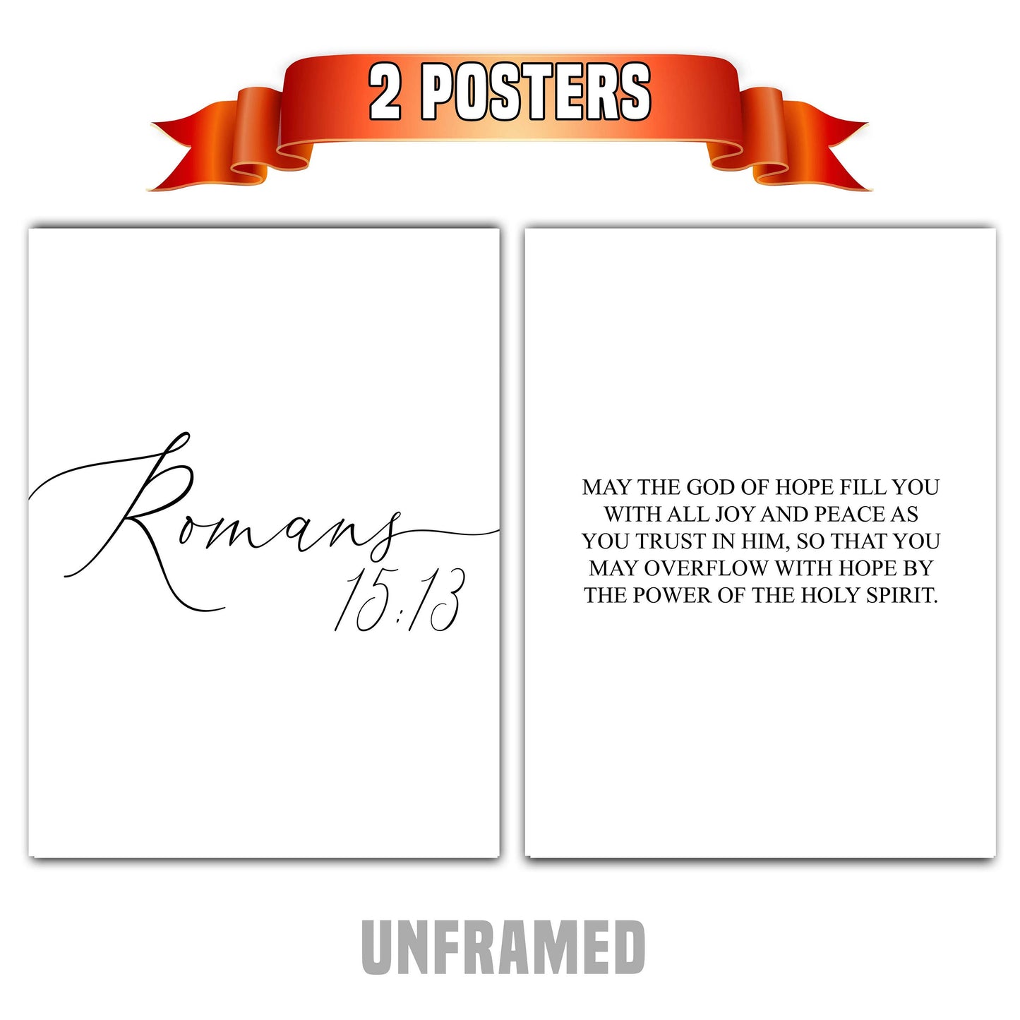 Romans 15:13, Bible Verse Quote, Set of 2 Poster Prints, Home Wall Art Décor, Minimalist Prints, Multiple Sizes