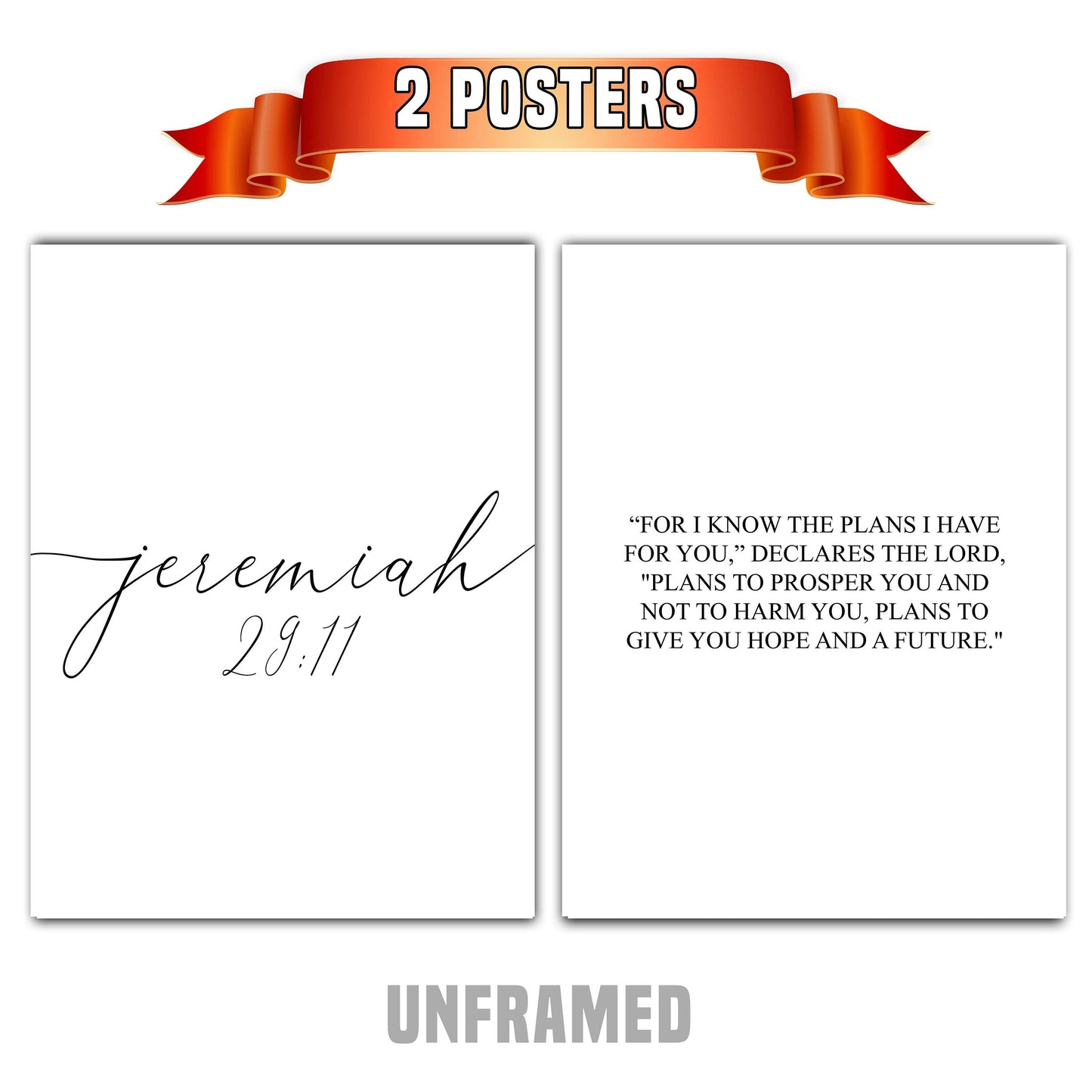 Jeremiah 29:11, Bible Verse Quote, Set of 2 Poster Prints, Home Wall Art Décor, Minimalist Prints, Multiple Sizes