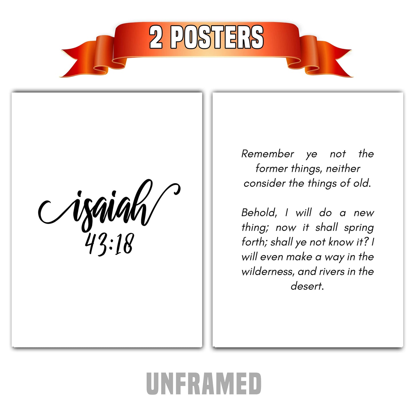 Isaiah 43:18, Bible Verse Quote, Set of 2 Poster Prints, Home Wall Art Décor, Minimalist Prints, Multiple Sizes