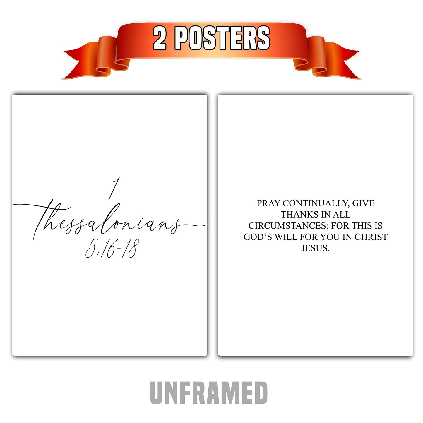 1 Thessalonians 5:16-18, Bible Verse Quote, Set of 2 Poster Prints, Home Wall Art Décor, Minimalist Prints, Multiple Sizes