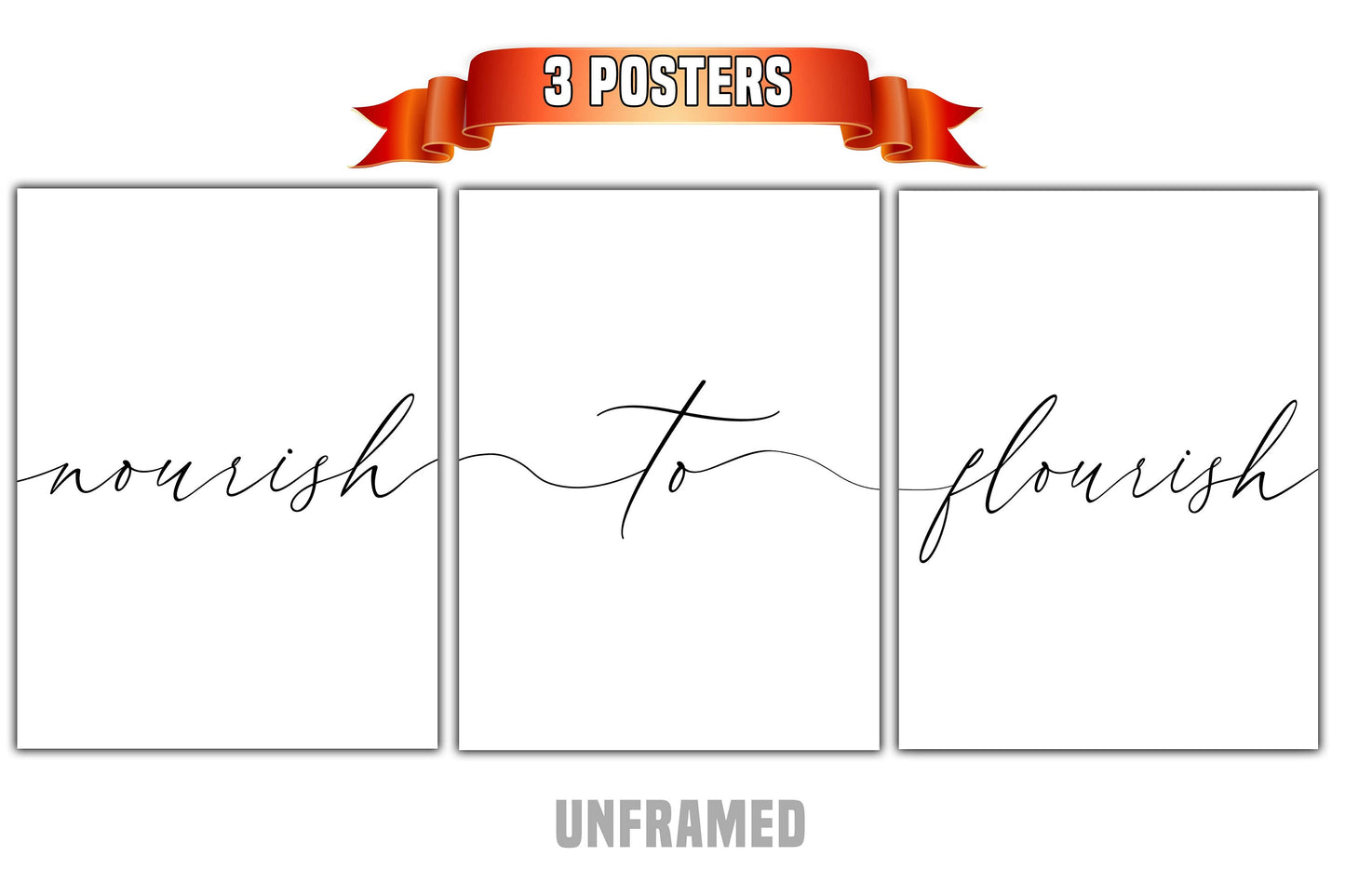 Nourish to Flourish, Set of 3 Poster Prints, Minimalist Art, Home Wall Decor, Multiple Sizes