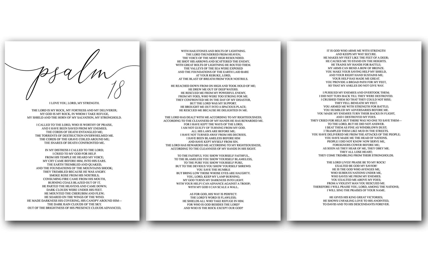 Psalm 18, Bible Verse, Set of 3 Poster Prints, Multiple Sizes, Home Wall Art Decor
