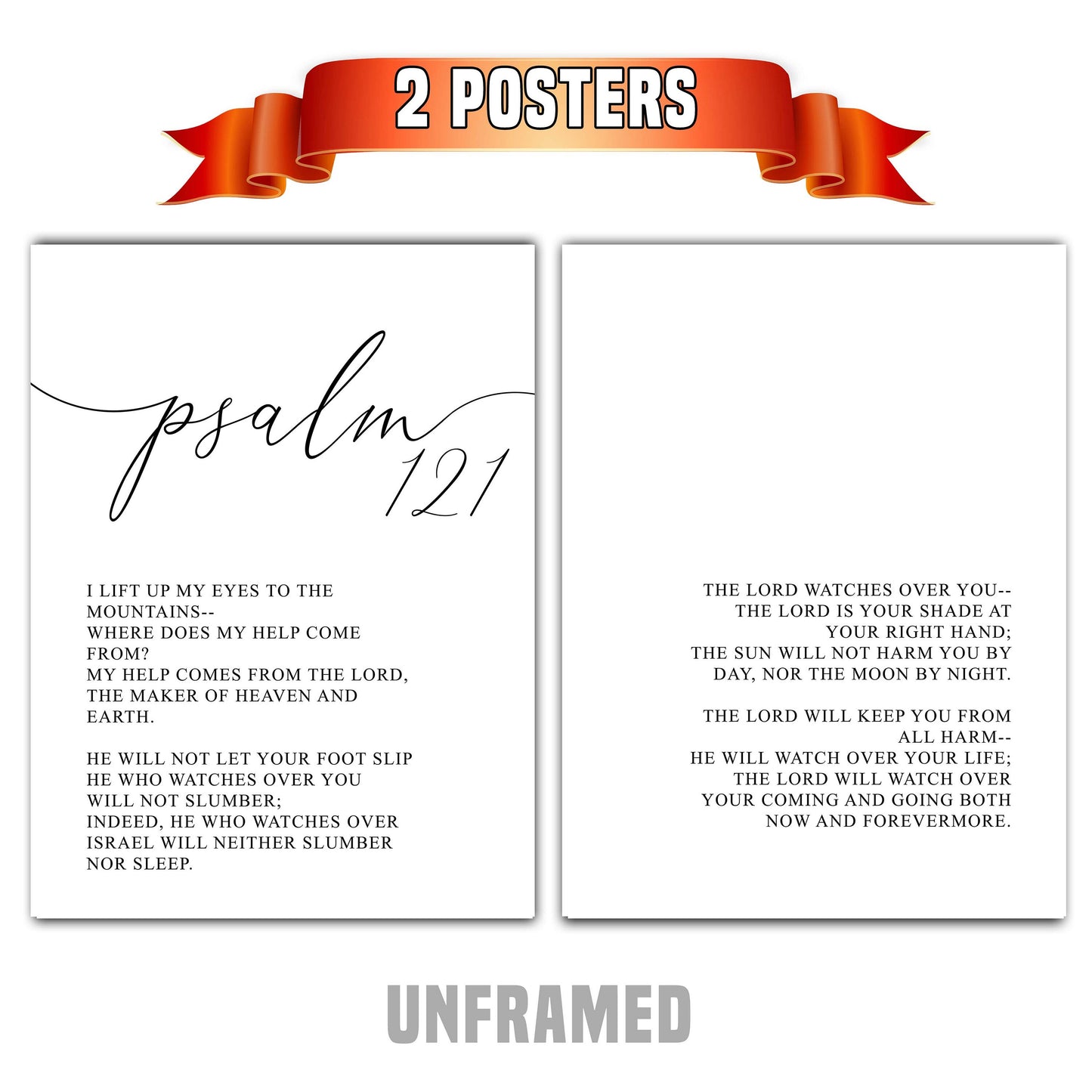 I Lift Up my Eyes to the Mountains, Psalm 121, Bible Verse Quote, Set of 2 Poster Prints, Home Wall Art Décor, Multiple Sizes