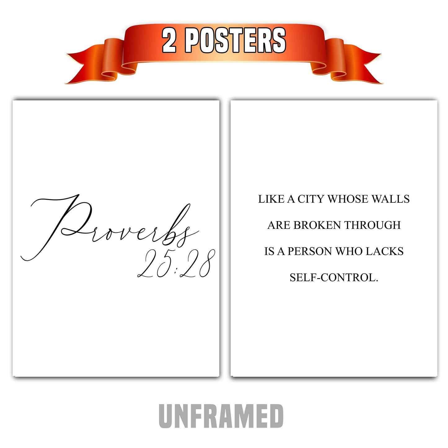 Proverbs 25:28, Bible Verse Quote, Set of 2 Poster Prints, Home Wall Art Décor, Minimalist Prints, Multiple Sizes