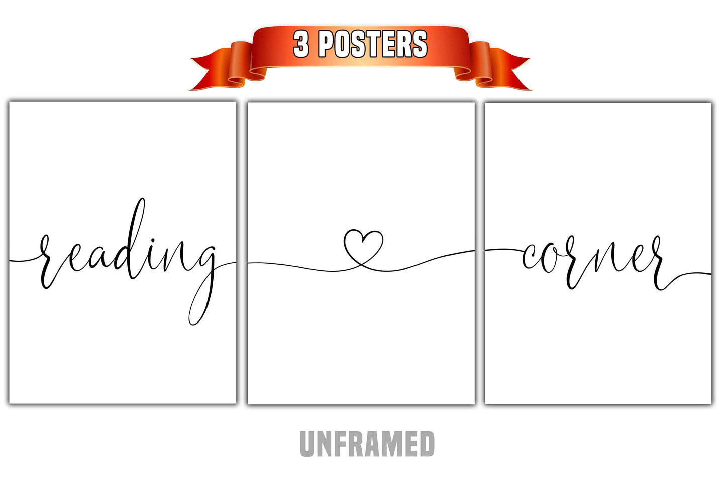 Reading Corner, Set of 3 Poster Prints, Minimalist Art, Home Wall Decor, Multiple Sizes
