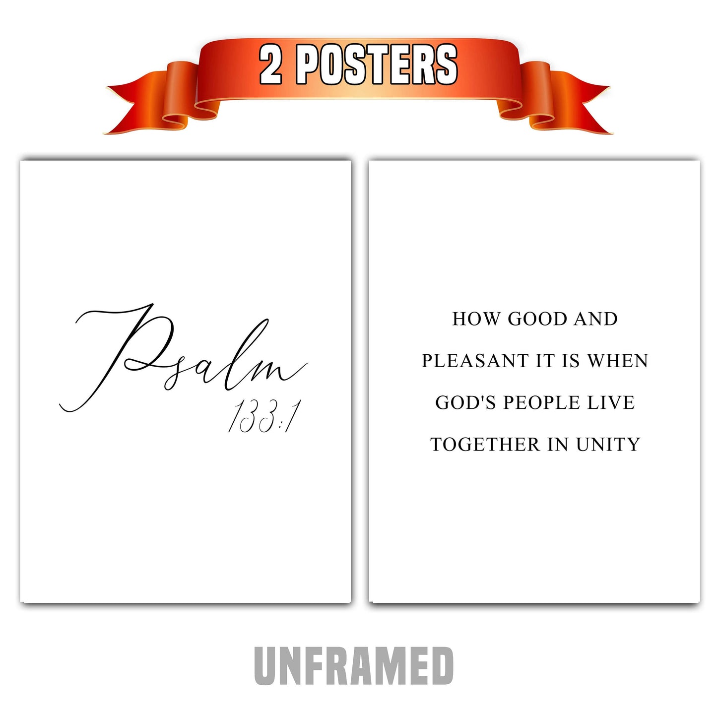 Psalm 133:1, Bible Verse Quote, Set of 2 Poster Prints, Home Wall Art Décor, Minimalist Prints, Multiple Sizes