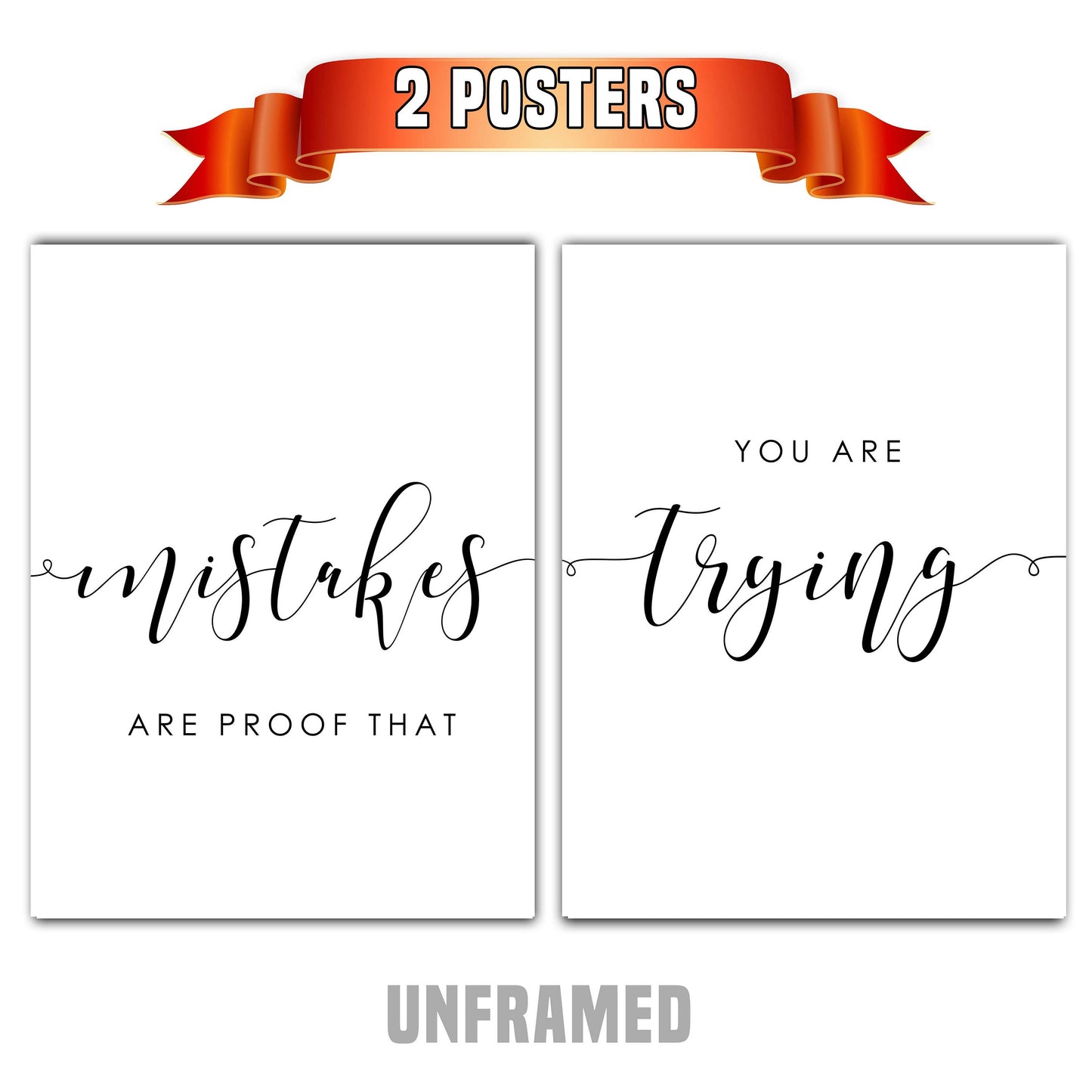 Mistake are Proof You are Trying, Set of 2 Poster Prints, Home Wall Décor, Motivational/Inspirational Quote, Multiple Sizes