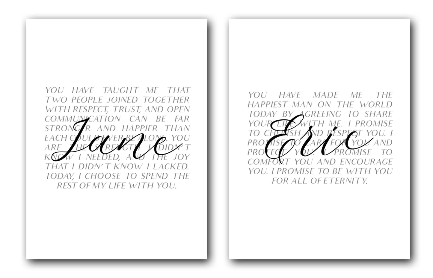Wedding Vows, Mr and Mrs Couple, Set of 2 Poster Prints, Minimalist Art, Home Wall Decor, Custom Personalized