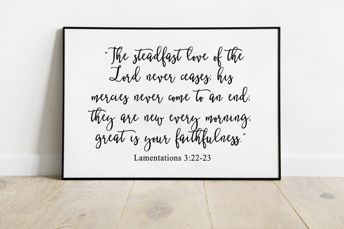 The Steadfast Love of the Lord, Lamentations 3:22-23, Bible Verse Poster Print, Horizontal Home Wall Art Décor, Multiple Sizes