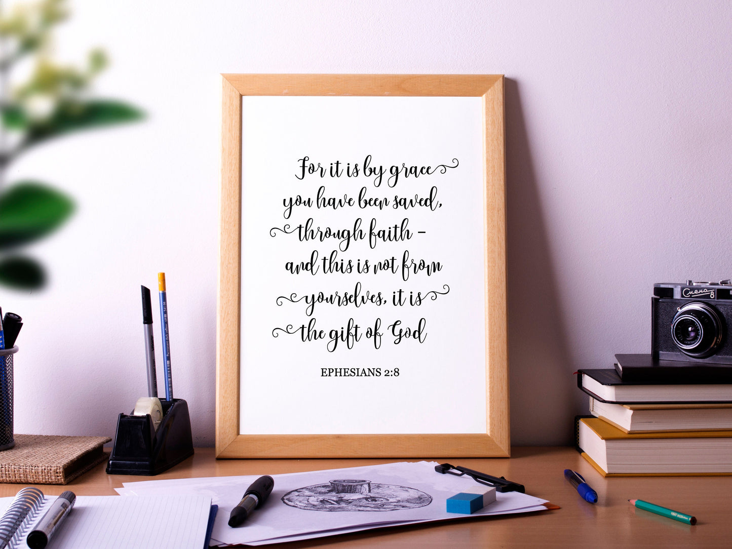 For it is by grace you have been saved, Ephesians 2:8, Bible Verse Poster Print, Multiple Sizes, Home Wall Art Decor