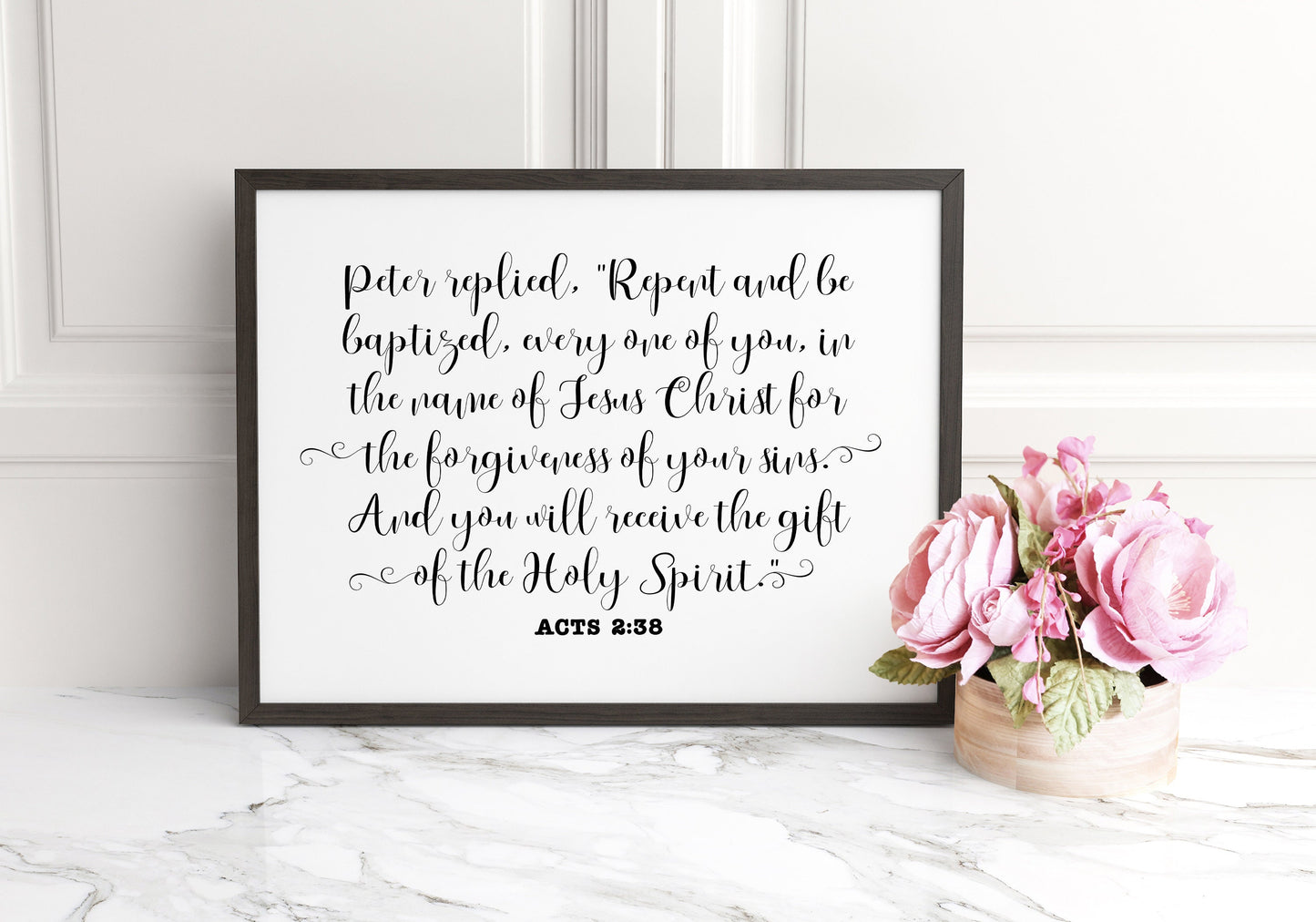 Repent and be Baptized, Acts 2:38, Bible Verse Poster Print, Multiple Sizes, Home Wall Art Decor