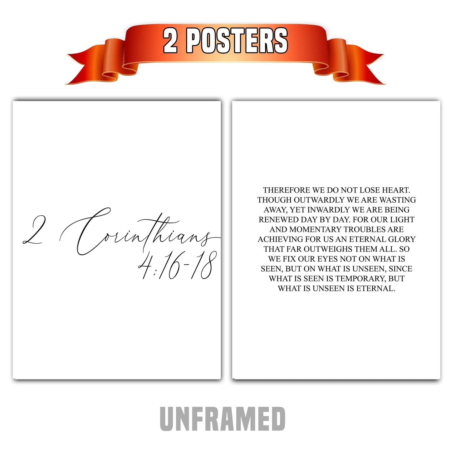 Therefore we do not Lose Hearts, 2 Corinthians 4:16-18, Bible Verse, Set of 2, Poster Prints, Wall Art Décor, Minimalist Prints