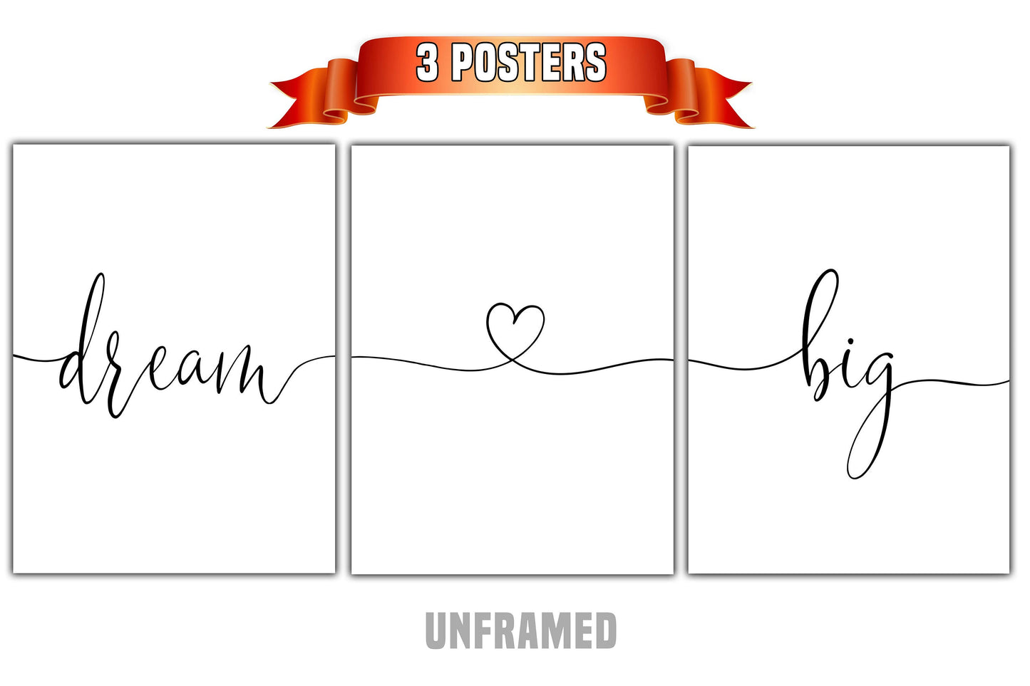 Dream Big, Set of 3 Poster Prints, Minimalist Art, Home Wall Decor, Multiple Sizes