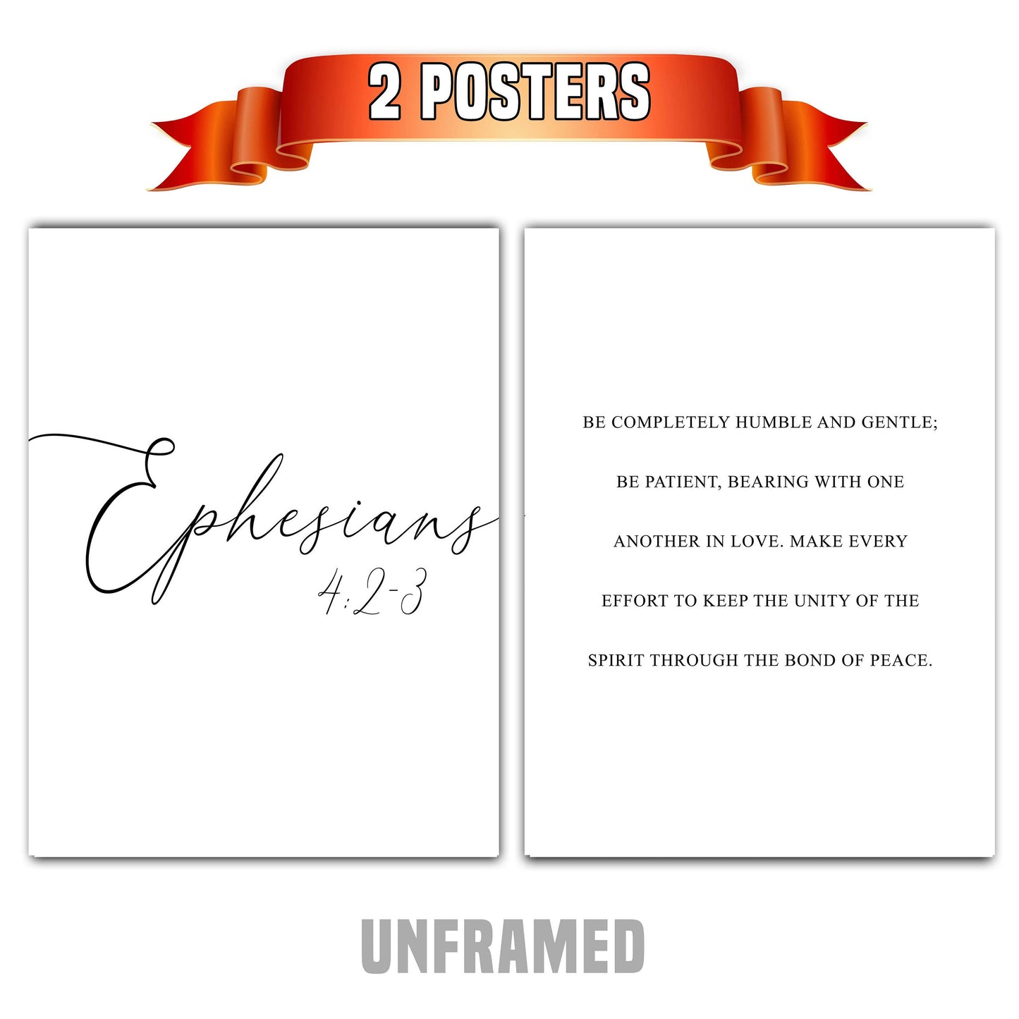 Ephesians 4:2-3, Bible Verse Quote, Set of 2 Poster Prints, Home Wall Art Décor, Minimalist Prints, Multiple Sizes