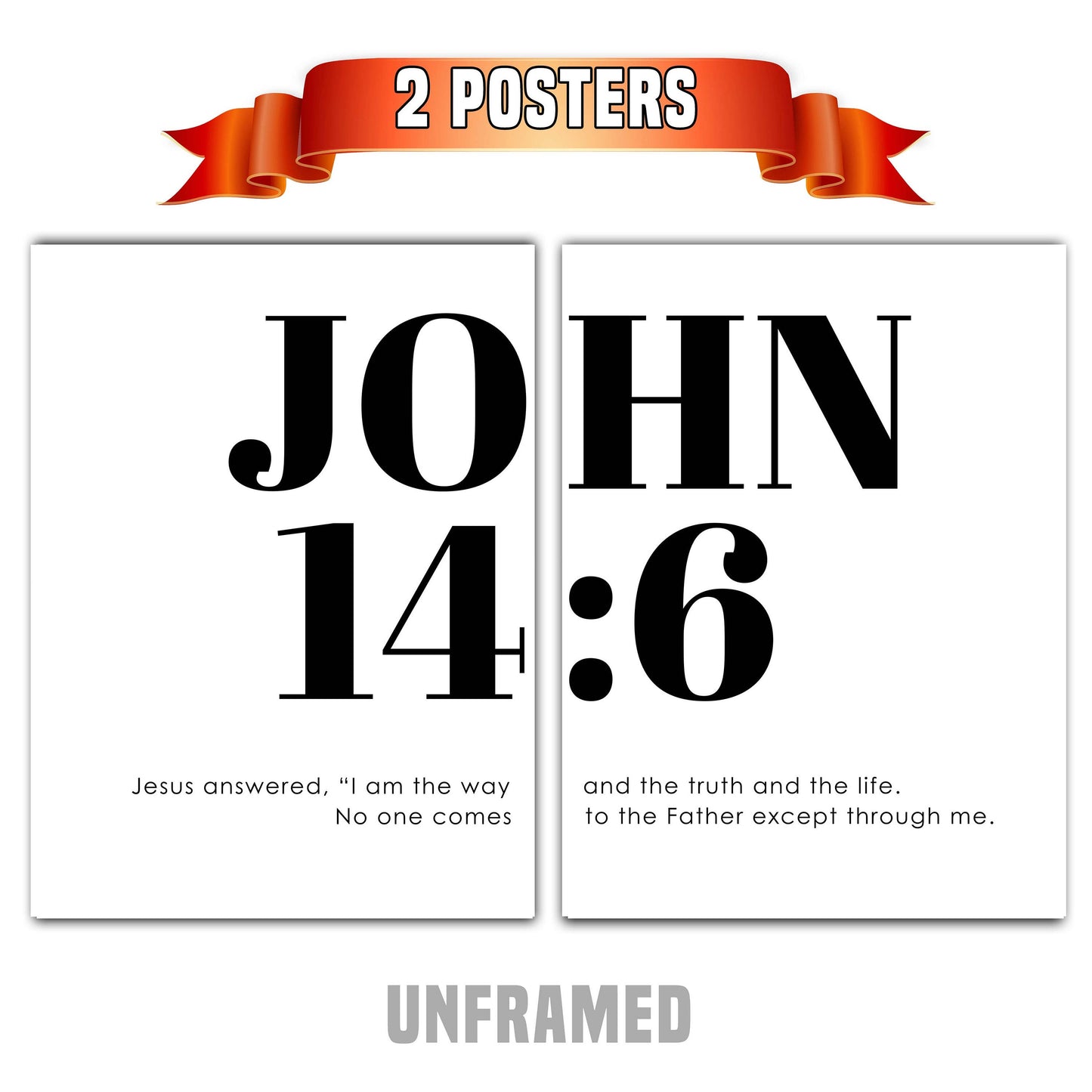 John 14:6, Bible Verse Quote, Set of 2 Poster Prints, Home Wall Art Décor, Minimalist Prints, Multiple Sizes