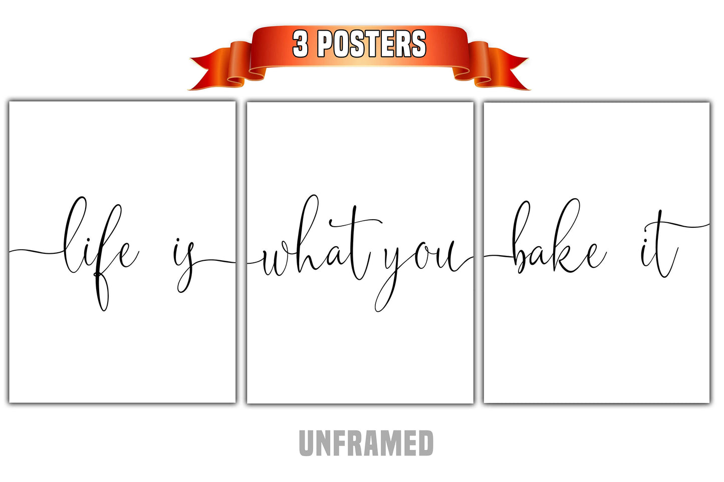 Life Is What You Bake It, Set of 3 Poster Prints, Minimalist Art, Home Wall Decor, Multiple Sizes