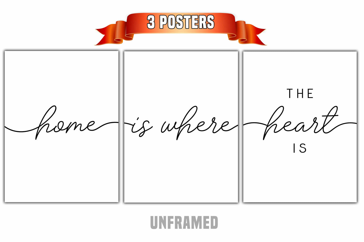Home is Where the Heart Is, Set of 3 Poster Prints, Home Wall Hanging Décor, Minimalist Prints, Multiple Sizes